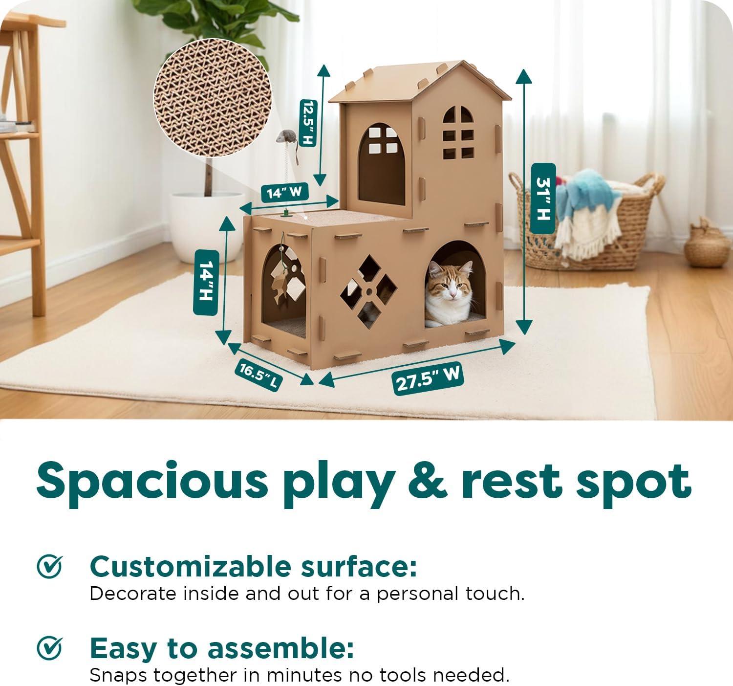 imageFurhaven Cardboard Hideout w Catnip for Indoor Cats Ft Scratching Pad Ball Track ampamp Toys Kitty Hideaway Corrugated Cat Scratcher House Cat Print One SizeFarmhouse Playground