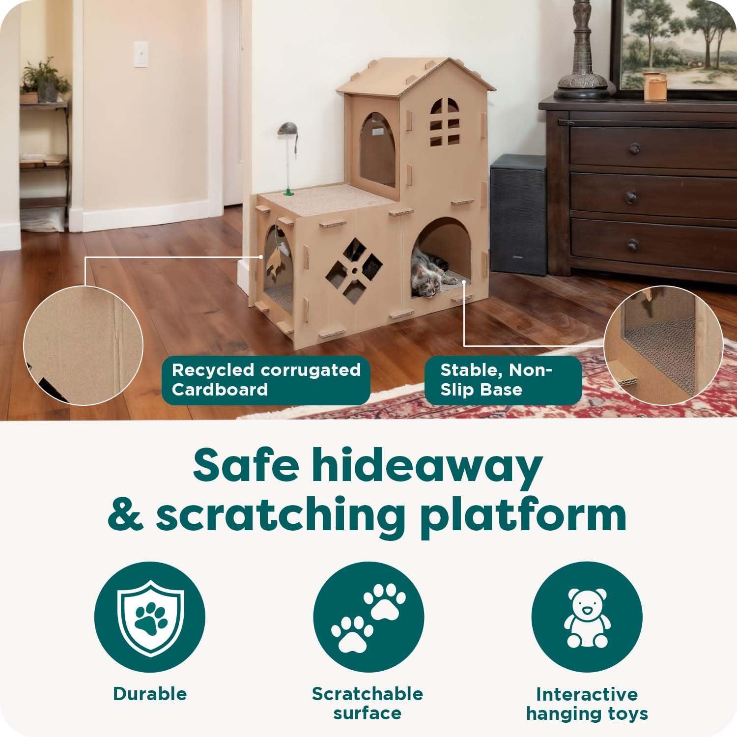 imageFurhaven Cardboard Hideout w Catnip for Indoor Cats Ft Scratching Pad Ball Track ampamp Toys Kitty Hideaway Corrugated Cat Scratcher House Cat Print One SizeTownhouse Playground