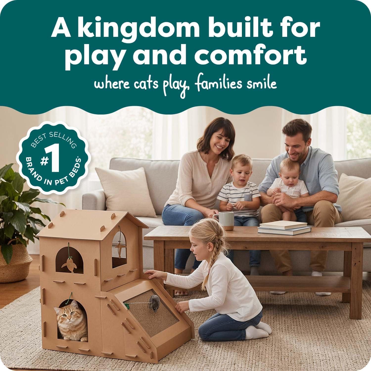 imageFurhaven Cardboard Hideout w Catnip for Indoor Cats Ft Scratching Pad Ball Track ampamp Toys Kitty Hideaway Corrugated Cat Scratcher House Cat Print One SizeTownhouse Playground