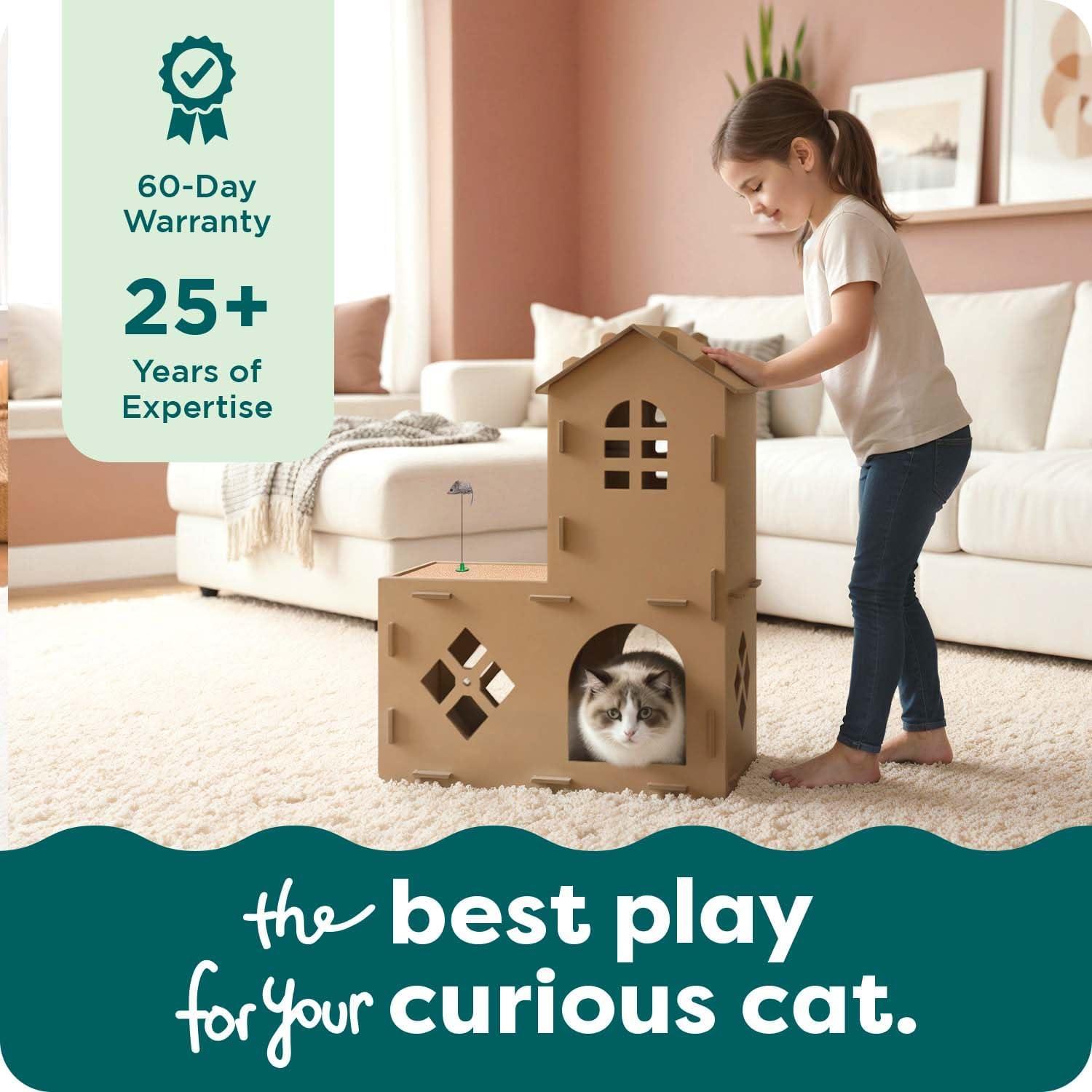 imageFurhaven Cardboard Hideout w Catnip for Indoor Cats Ft Scratching Pad Ball Track ampamp Toys Kitty Hideaway Corrugated Cat Scratcher House Cat Print One SizeTownhouse Playground