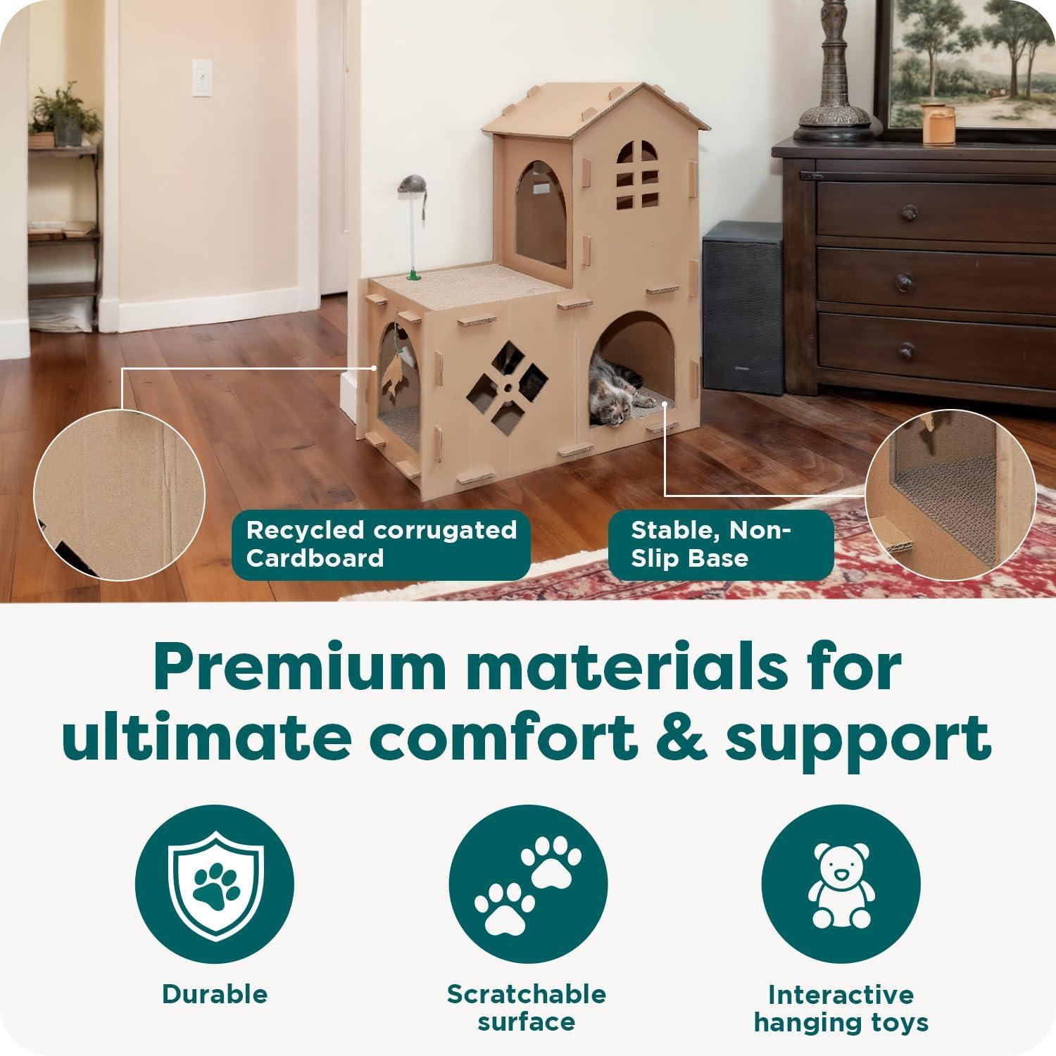 imageFurhaven Cardboard Hideout w Catnip for Indoor Cats Ft Scratching Pad Ball Track ampamp Toys Kitty Hideaway Corrugated Cat Scratcher House Cat Print One SizeFarmhouse Playground
