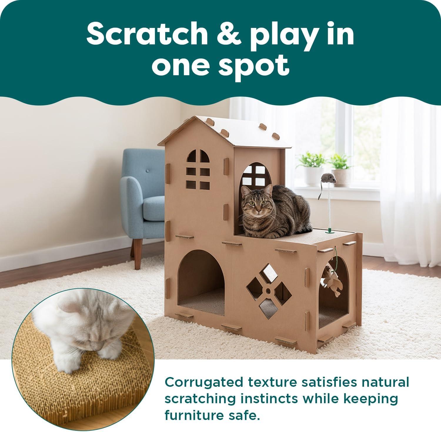 imageFurhaven Cardboard Hideout w Catnip for Indoor Cats Ft Scratching Pad Ball Track ampamp Toys Kitty Hideaway Corrugated Cat Scratcher House Cat Print One SizeFarmhouse Playground