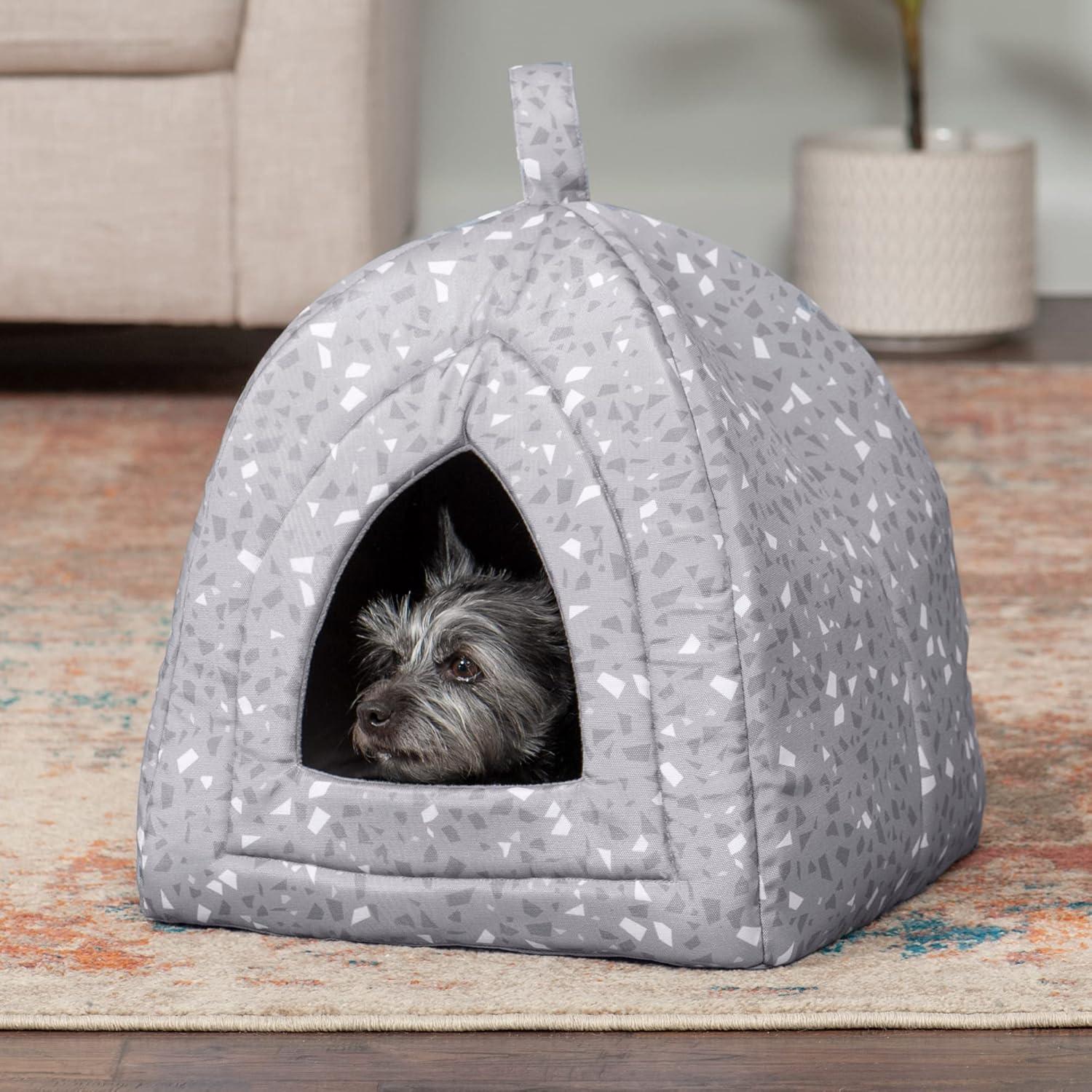 imageFurhaven Cat Bed Cave for Indoor Cats ampamp Small Dogs Washable ampamp Foldable w Removable Cushion Polycanvas Print Pet Tent Gray Terazzo Small