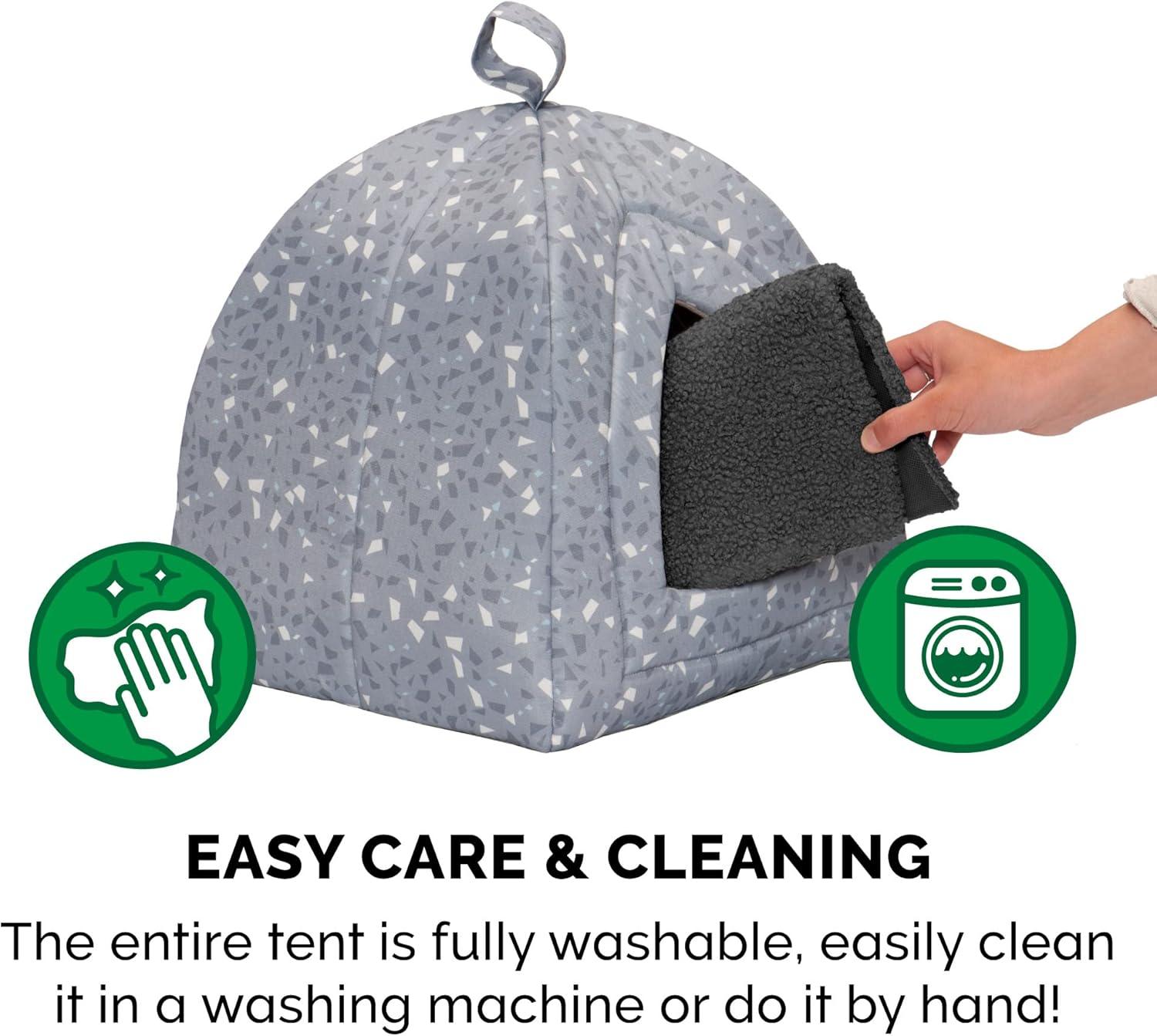 imageFurhaven Cat Bed Cave for Indoor Cats ampamp Small Dogs Washable ampamp Foldable w Removable Cushion Polycanvas Print Pet Tent Gray Terazzo Small