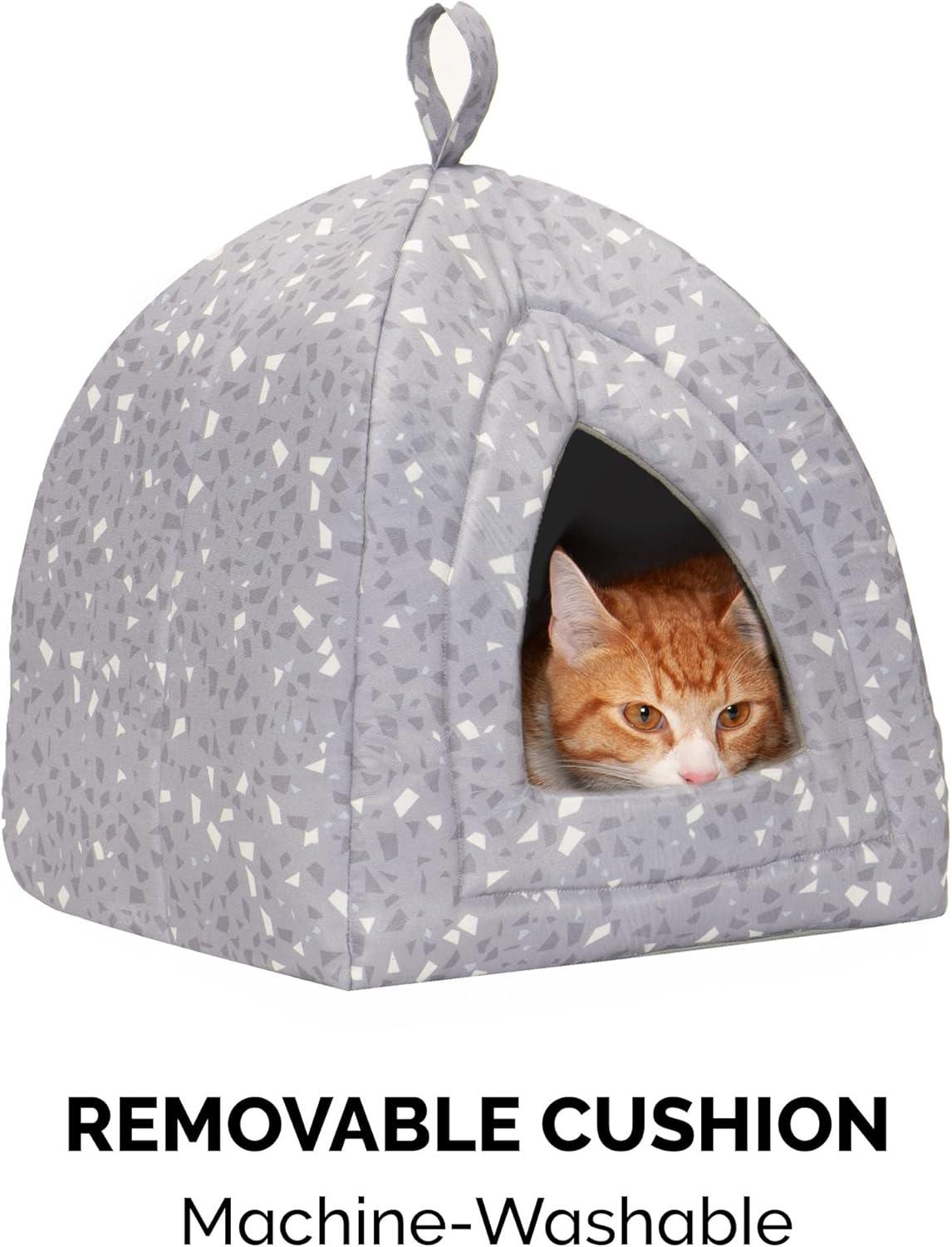 imageFurhaven Cat Bed Cave for Indoor Cats ampamp Small Dogs Washable ampamp Foldable w Removable Cushion Polycanvas Print Pet Tent Gray Terazzo Small