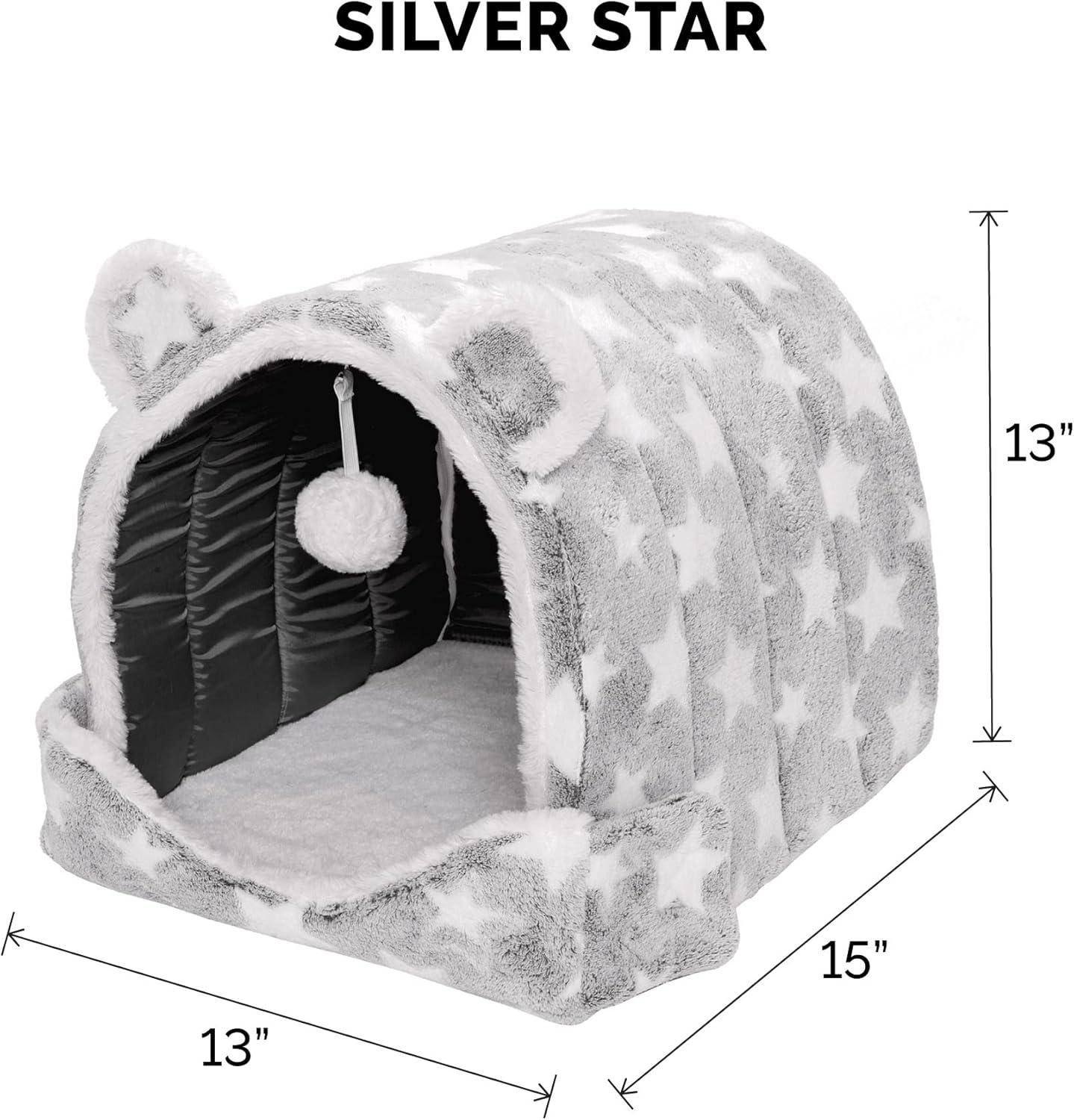 imageFurhaven Cat Bed Snuggle Hideout for Indoor Cats ampamp Small Dogs Washable ampamp Foldable w Plush Ball Toy Snuggle Hideout Pet Tent Pink Stars SmallCozy Cave Fleece Faux Fur Silver Stars
