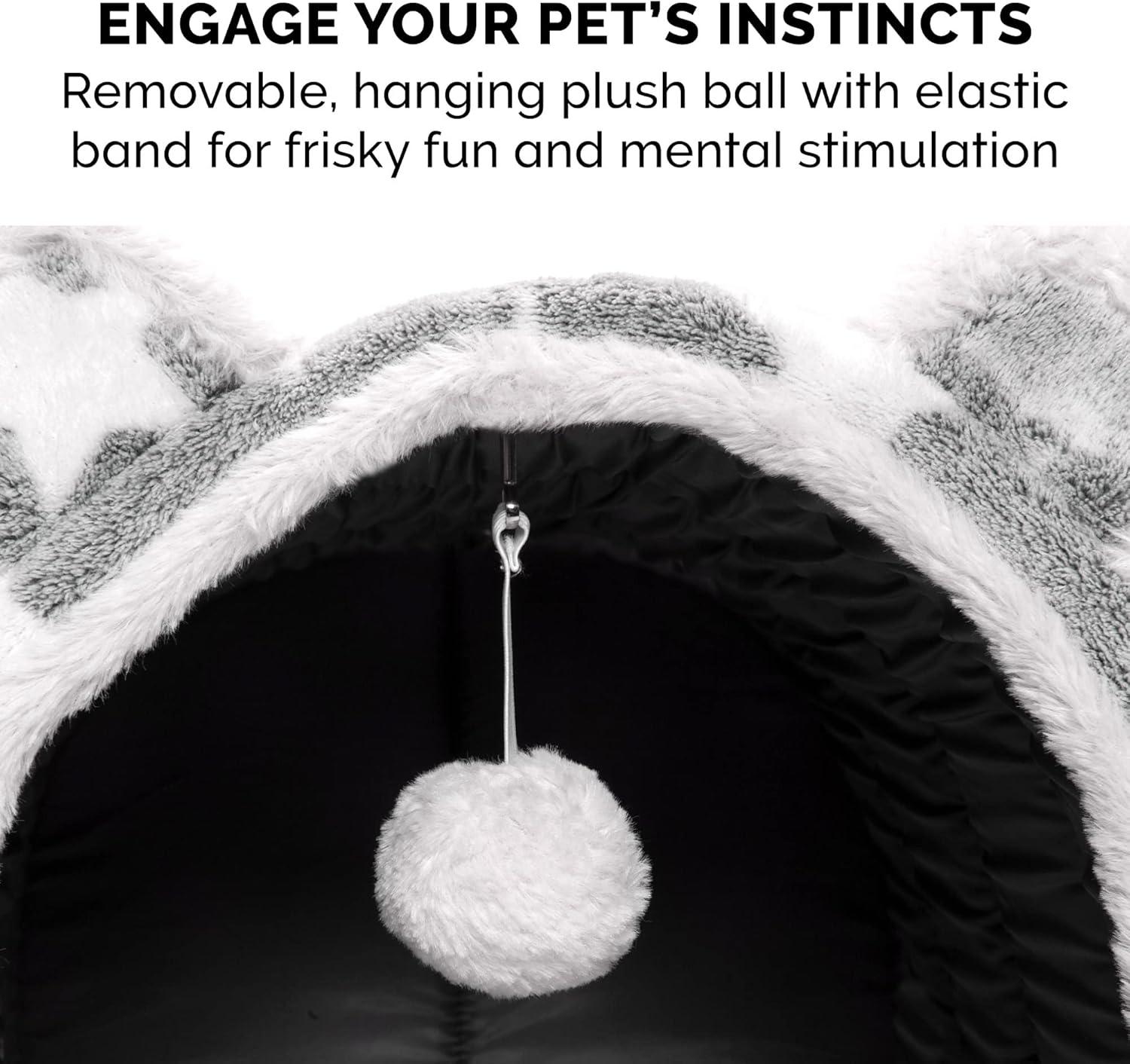 imageFurhaven Cat Bed Snuggle Hideout for Indoor Cats ampamp Small Dogs Washable ampamp Foldable w Plush Ball Toy Snuggle Hideout Pet Tent Pink Stars SmallCozy Cave Fleece Faux Fur Silver Stars