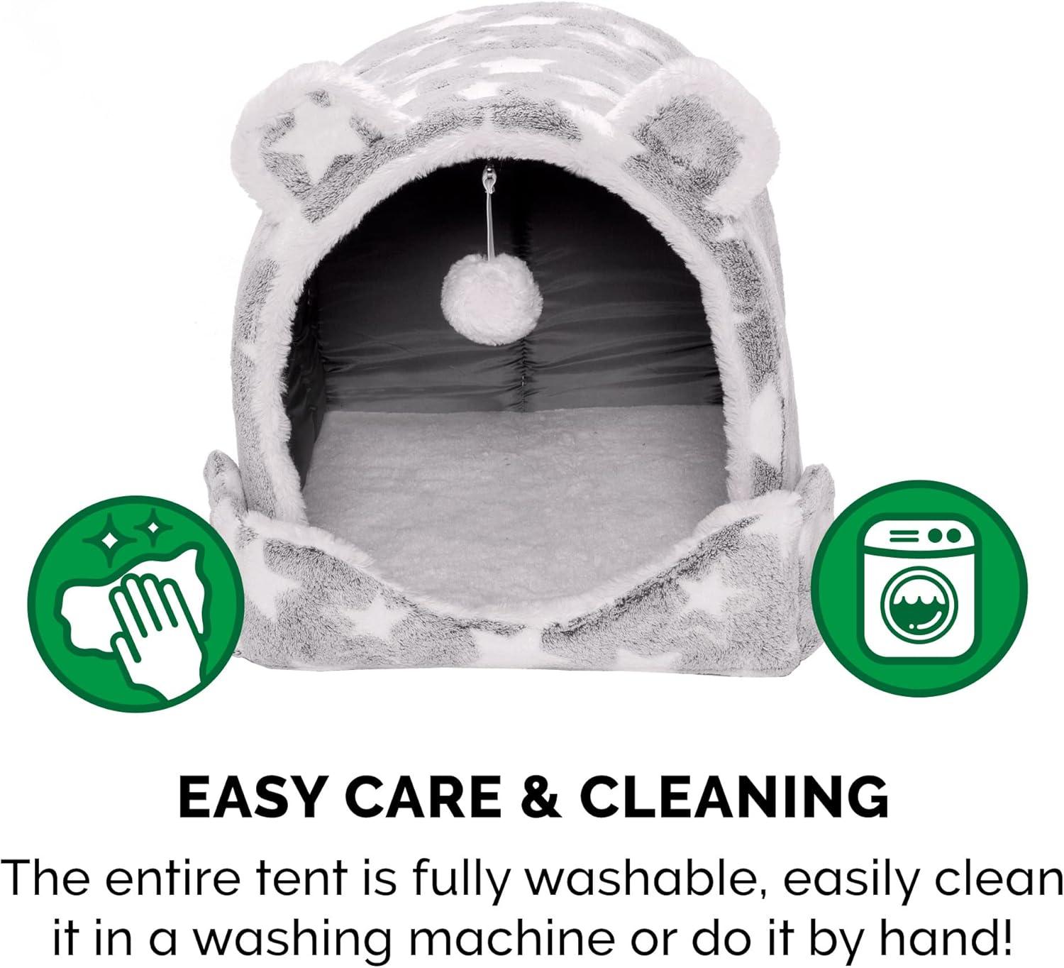 imageFurhaven Cat Bed Snuggle Hideout for Indoor Cats ampamp Small Dogs Washable ampamp Foldable w Plush Ball Toy Snuggle Hideout Pet Tent Pink Stars SmallCozy Cave Fleece Faux Fur Silver Stars