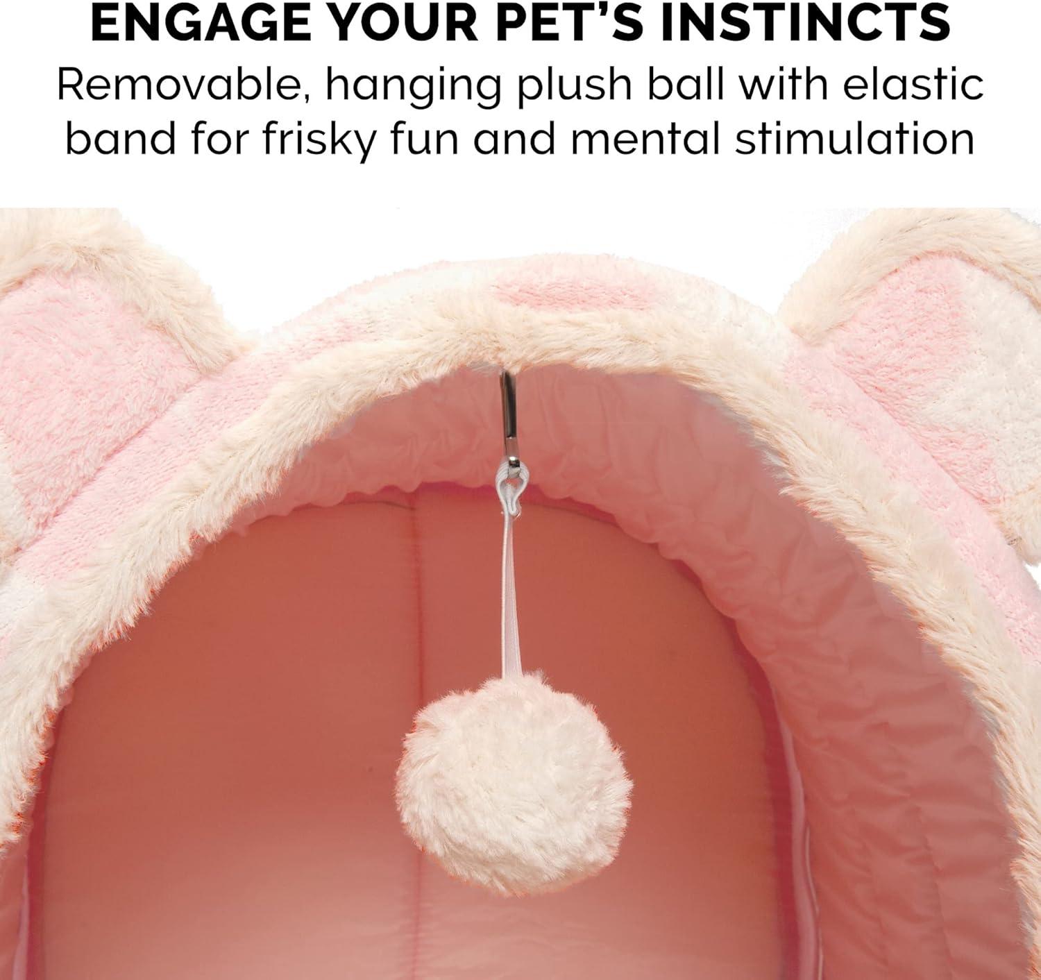 imageFurhaven Cat Bed Snuggle Hideout for Indoor Cats ampamp Small Dogs Washable ampamp Foldable w Plush Ball Toy Snuggle Hideout Pet Tent Pink Stars SmallCozy Cave Fleece Faux Fur Pink Stars