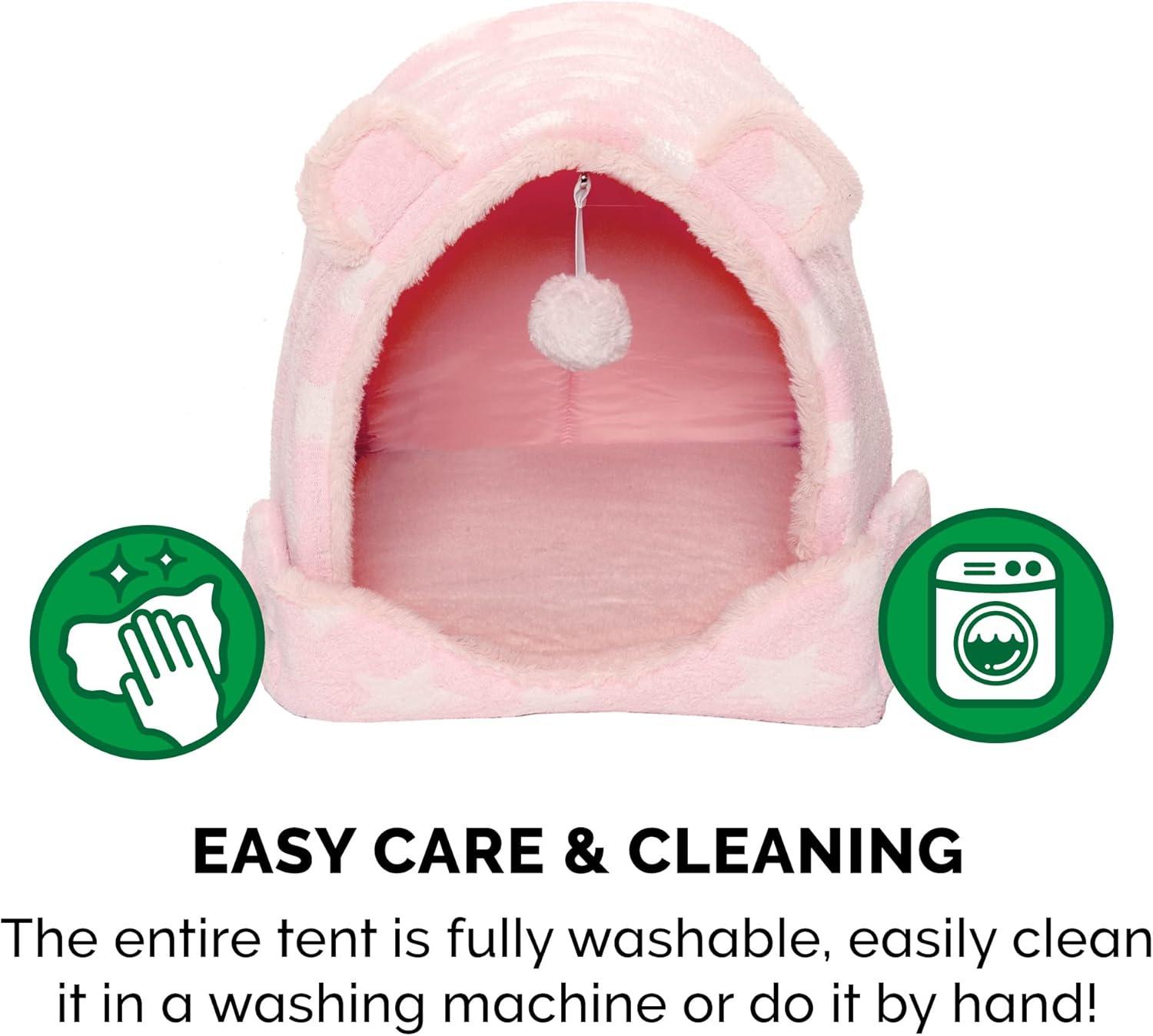 imageFurhaven Cat Bed Snuggle Hideout for Indoor Cats ampamp Small Dogs Washable ampamp Foldable w Plush Ball Toy Snuggle Hideout Pet Tent Pink Stars SmallCozy Cave Fleece Faux Fur Pink Stars