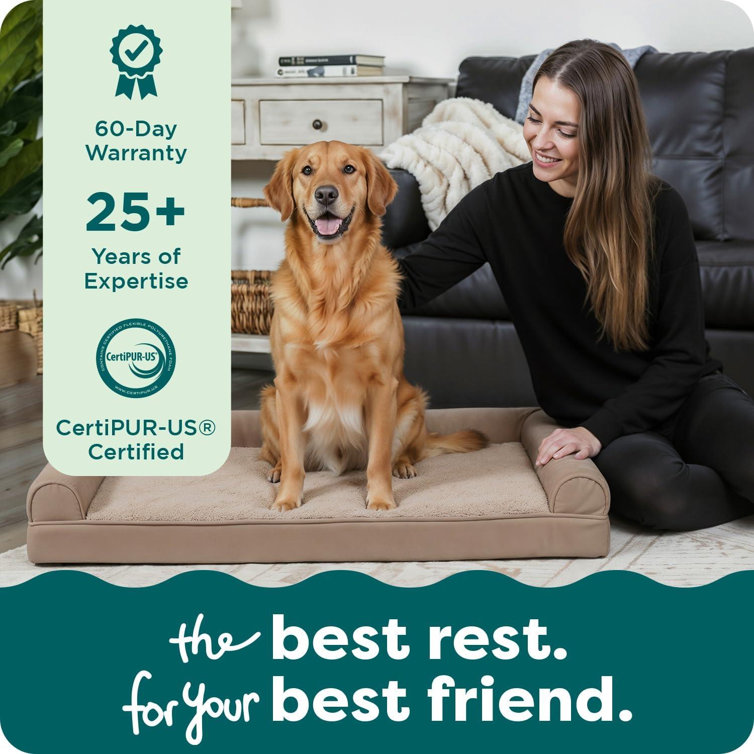 imageFurhaven Cooling Gel Dog Bed for Large Dogs w Removable Bolsters ampamp Washable Cover For Dogs Up to 95 lbs Plush ampamp Suede Sofa Deep Pool JumboXLAlmondine