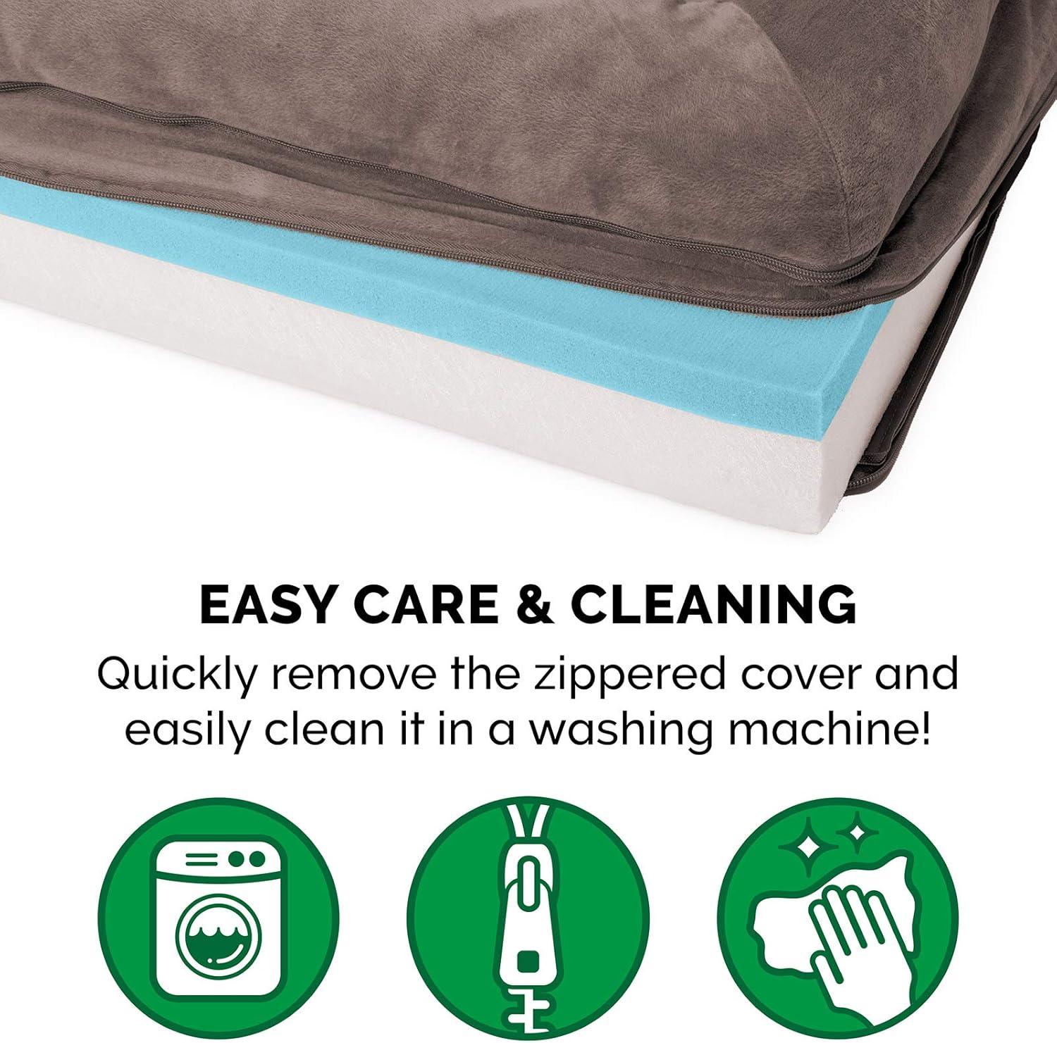 imageFurhaven Cooling Gel Dog Bed for Large Dogs w Removable Bolsters ampamp Washable Cover For Dogs Up to 95 lbs Plush ampamp Suede Sofa Deep Pool JumboXLDriftwood Brown