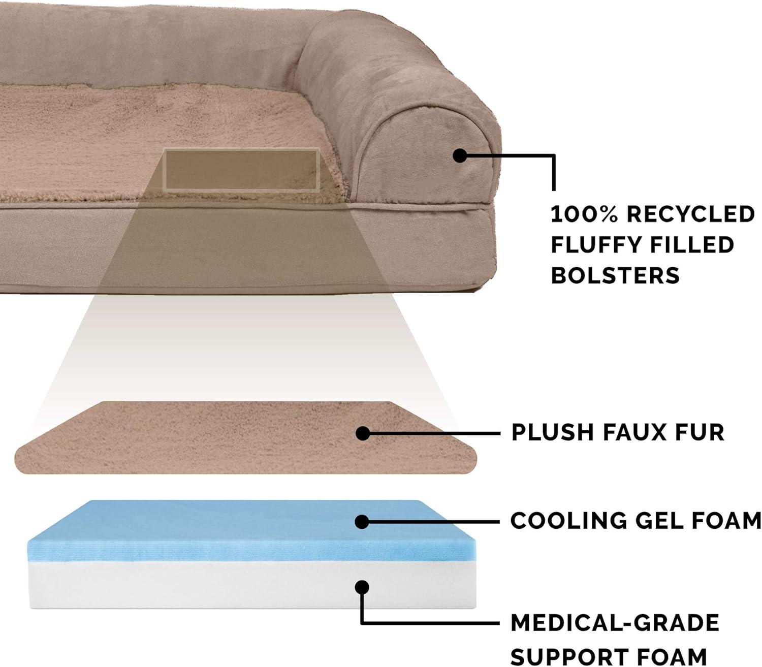 imageFurhaven Cooling Gel Dog Bed for Large Dogs w Removable Bolsters ampamp Washable Cover For Dogs Up to 95 lbs Plush ampamp Suede Sofa Deep Pool JumboXLAlmondine