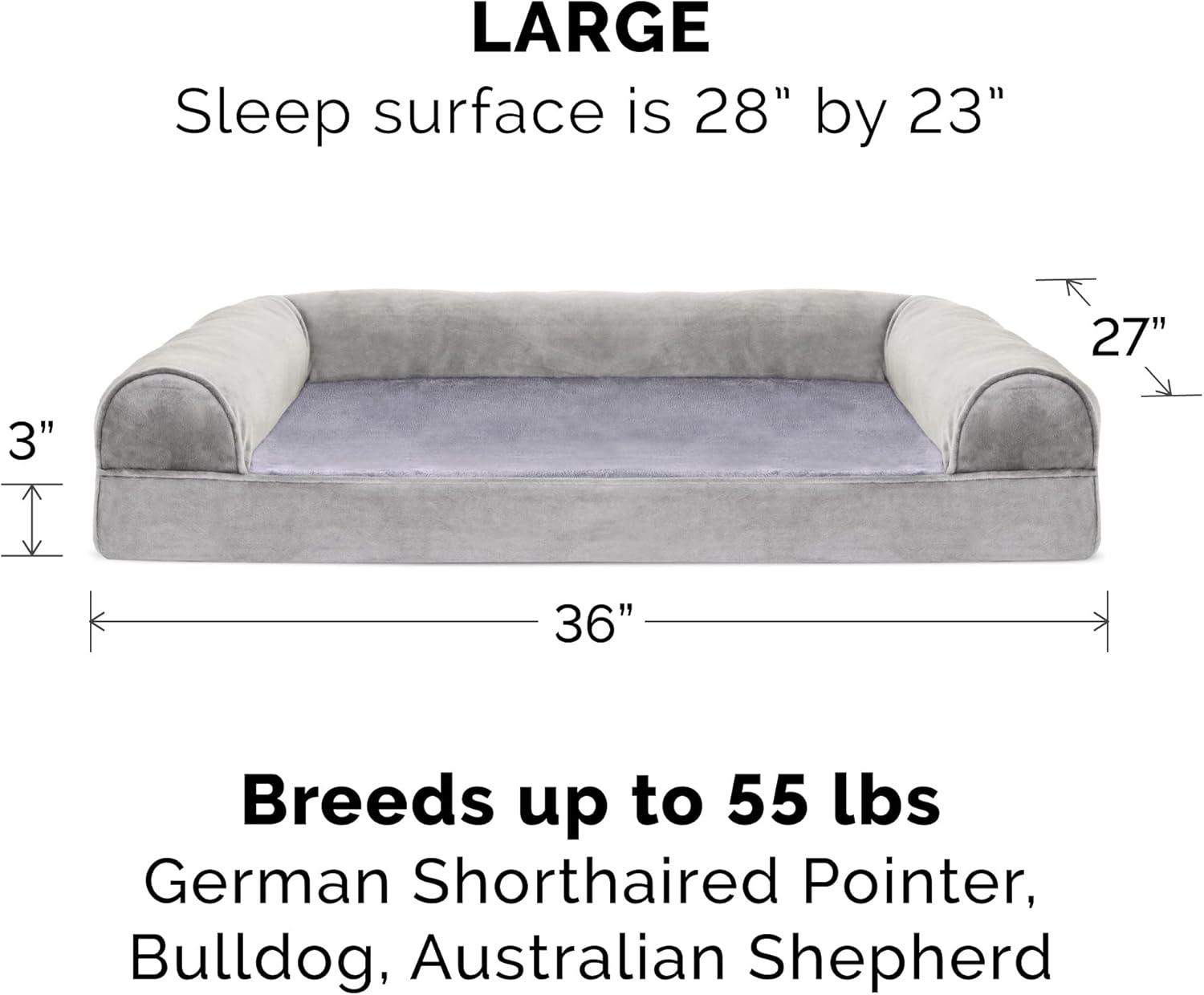 imageFurhaven Cooling Gel Dog Bed for Large Dogs w Removable Bolsters ampamp Washable Cover For Dogs Up to 95 lbs Plush ampamp Suede Sofa Deep Pool JumboXLSmoke Gray