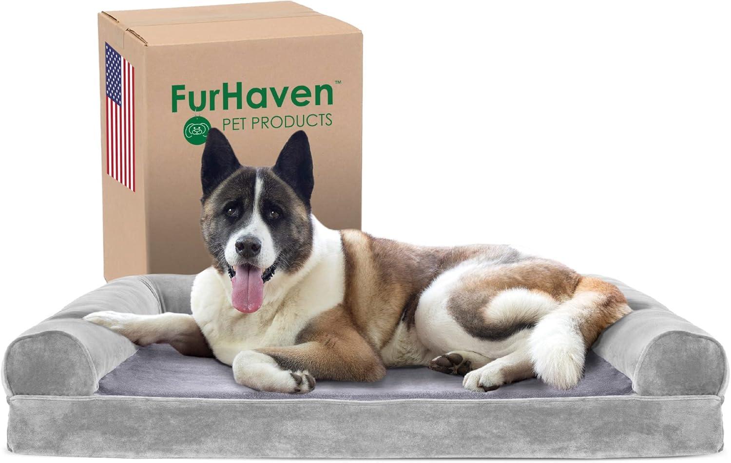 imageFurhaven Cooling Gel Dog Bed for Large Dogs w Removable Bolsters ampamp Washable Cover For Dogs Up to 95 lbs Plush ampamp Suede Sofa Deep Pool JumboXLSmoke Gray