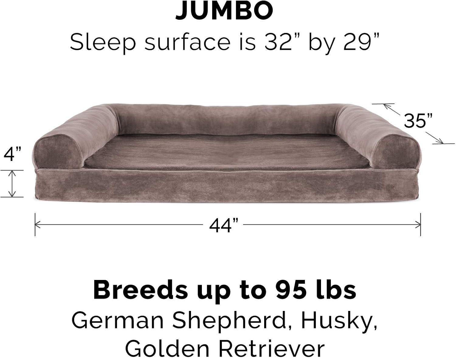 imageFurhaven Cooling Gel Dog Bed for Large Dogs w Removable Bolsters ampamp Washable Cover For Dogs Up to 95 lbs Plush ampamp Suede Sofa Deep Pool JumboXLDriftwood Brown
