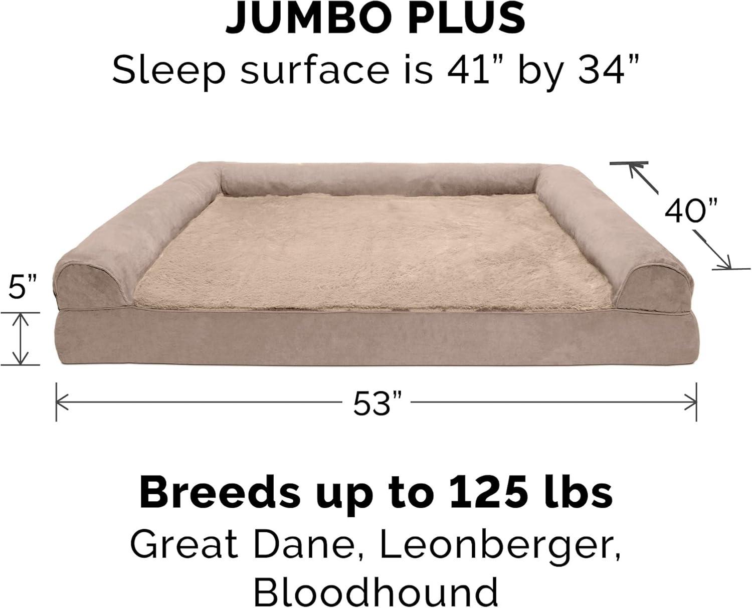 imageFurhaven Cooling Gel Dog Bed for Large Dogs w Removable Bolsters ampamp Washable Cover For Dogs Up to 95 lbs Plush ampamp Suede Sofa Deep Pool JumboXLAlmondine