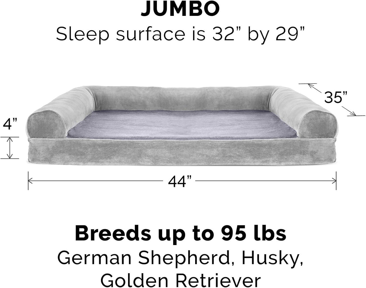 imageFurhaven Cooling Gel Dog Bed for Large Dogs w Removable Bolsters ampamp Washable Cover For Dogs Up to 95 lbs Plush ampamp Suede Sofa Deep Pool JumboXLSmoke Gray