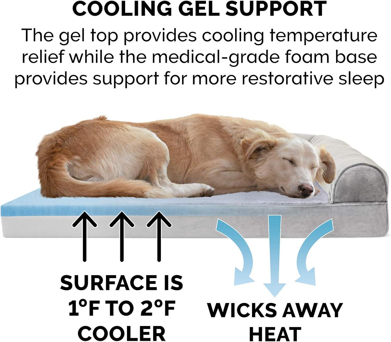 imageFurhaven Cooling Gel Dog Bed for Large Dogs w Removable Bolsters ampamp Washable Cover For Dogs Up to 95 lbs Plush ampamp Suede Sofa Deep Pool JumboXLSmoke Gray