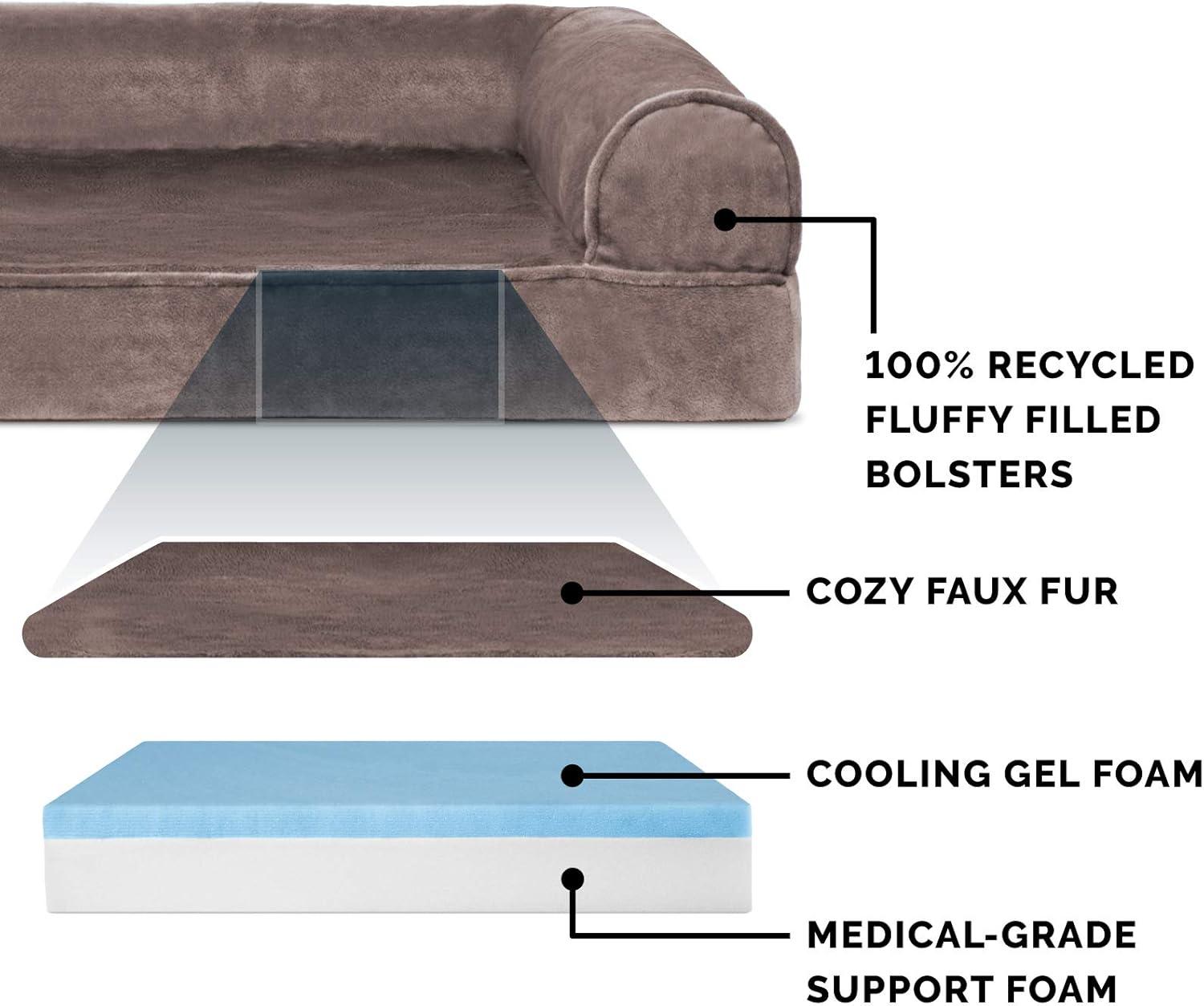 imageFurhaven Cooling Gel Dog Bed for Large Dogs w Removable Bolsters ampamp Washable Cover For Dogs Up to 95 lbs Plush ampamp Suede Sofa Deep Pool JumboXLDriftwood Brown
