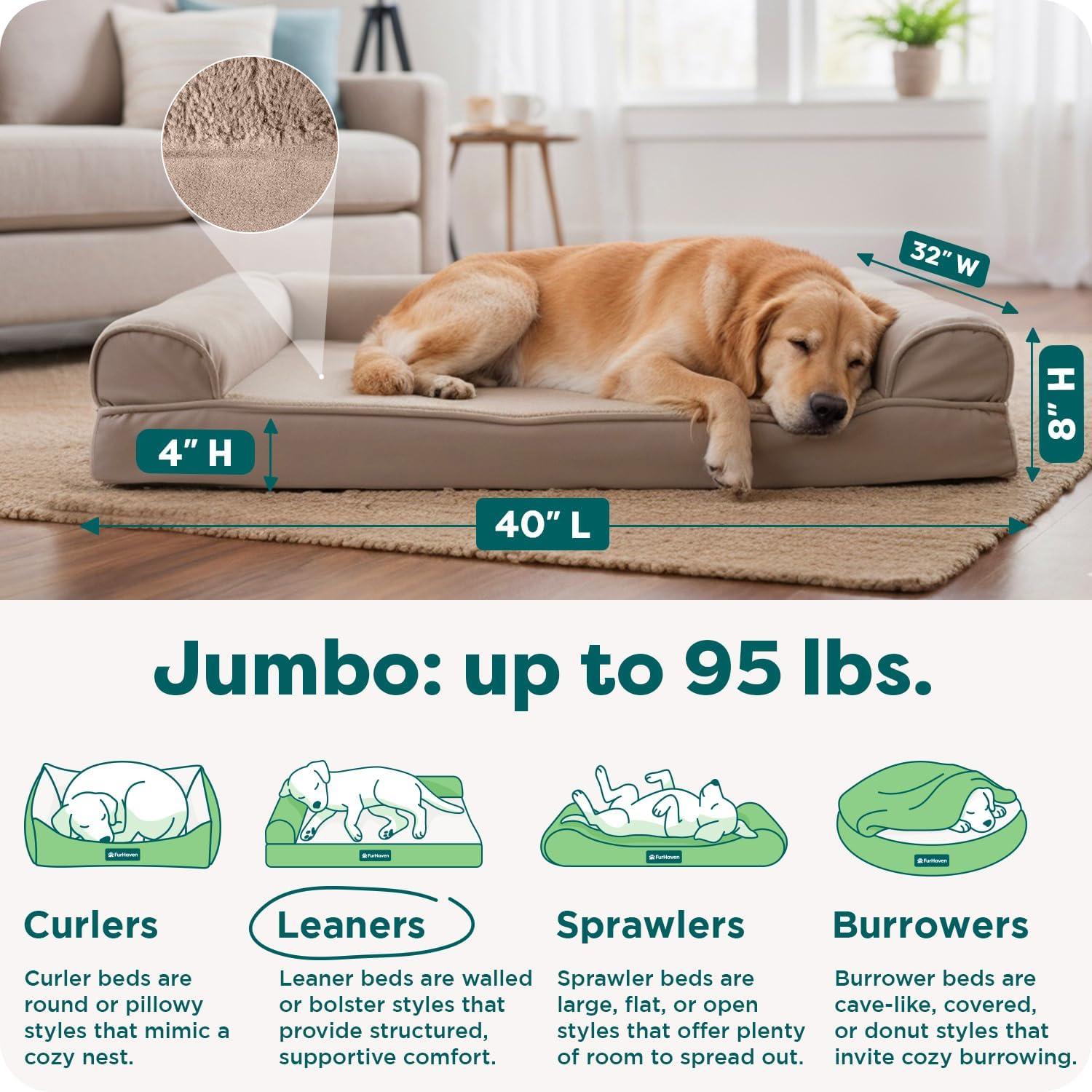 imageFurhaven Cooling Gel Dog Bed for Large Dogs w Removable Bolsters ampamp Washable Cover For Dogs Up to 95 lbs Plush ampamp Suede Sofa Deep Pool JumboXLAlmondine