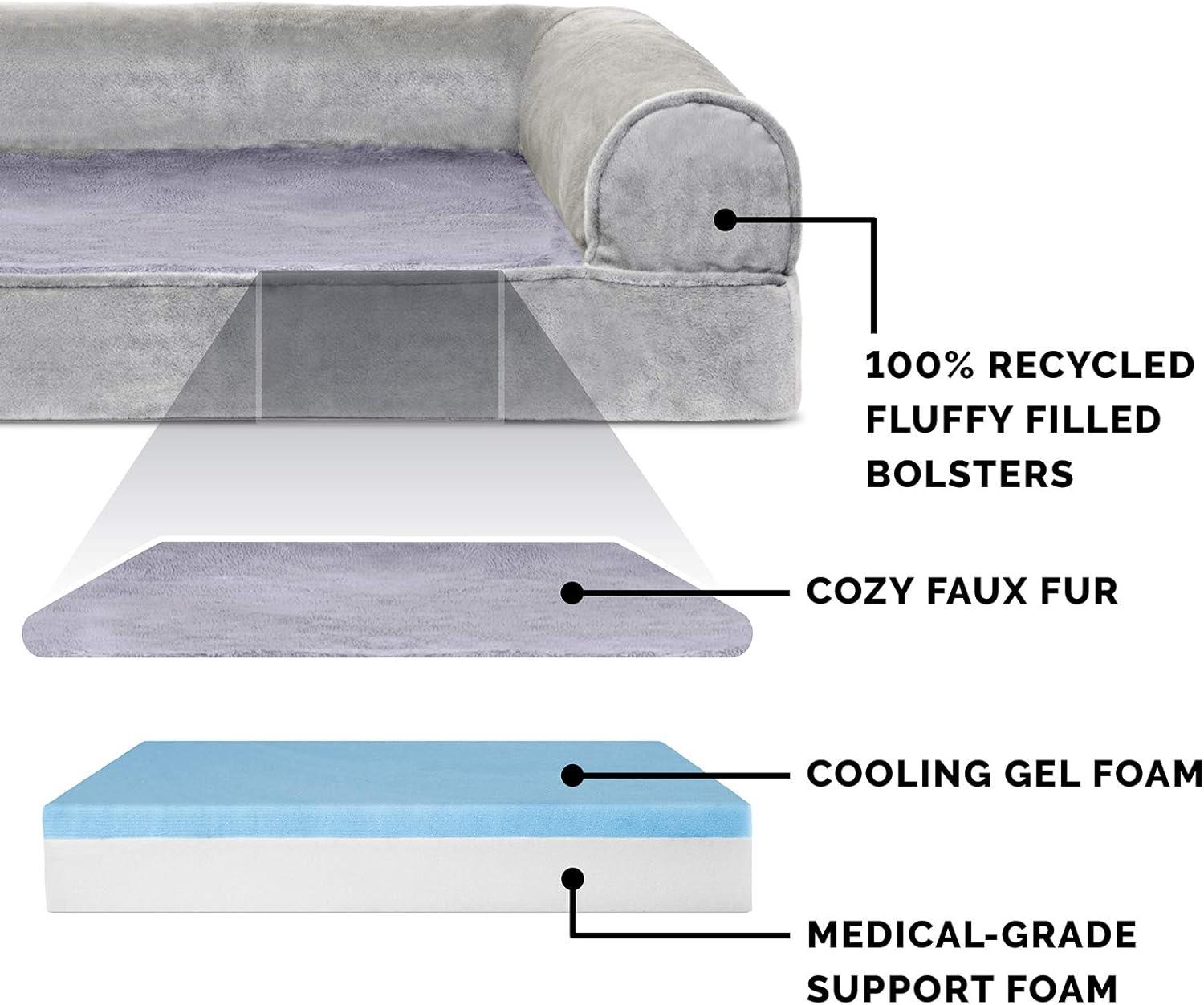 imageFurhaven Cooling Gel Dog Bed for Large Dogs w Removable Bolsters ampamp Washable Cover For Dogs Up to 95 lbs Plush ampamp Suede Sofa Deep Pool JumboXLSmoke Gray