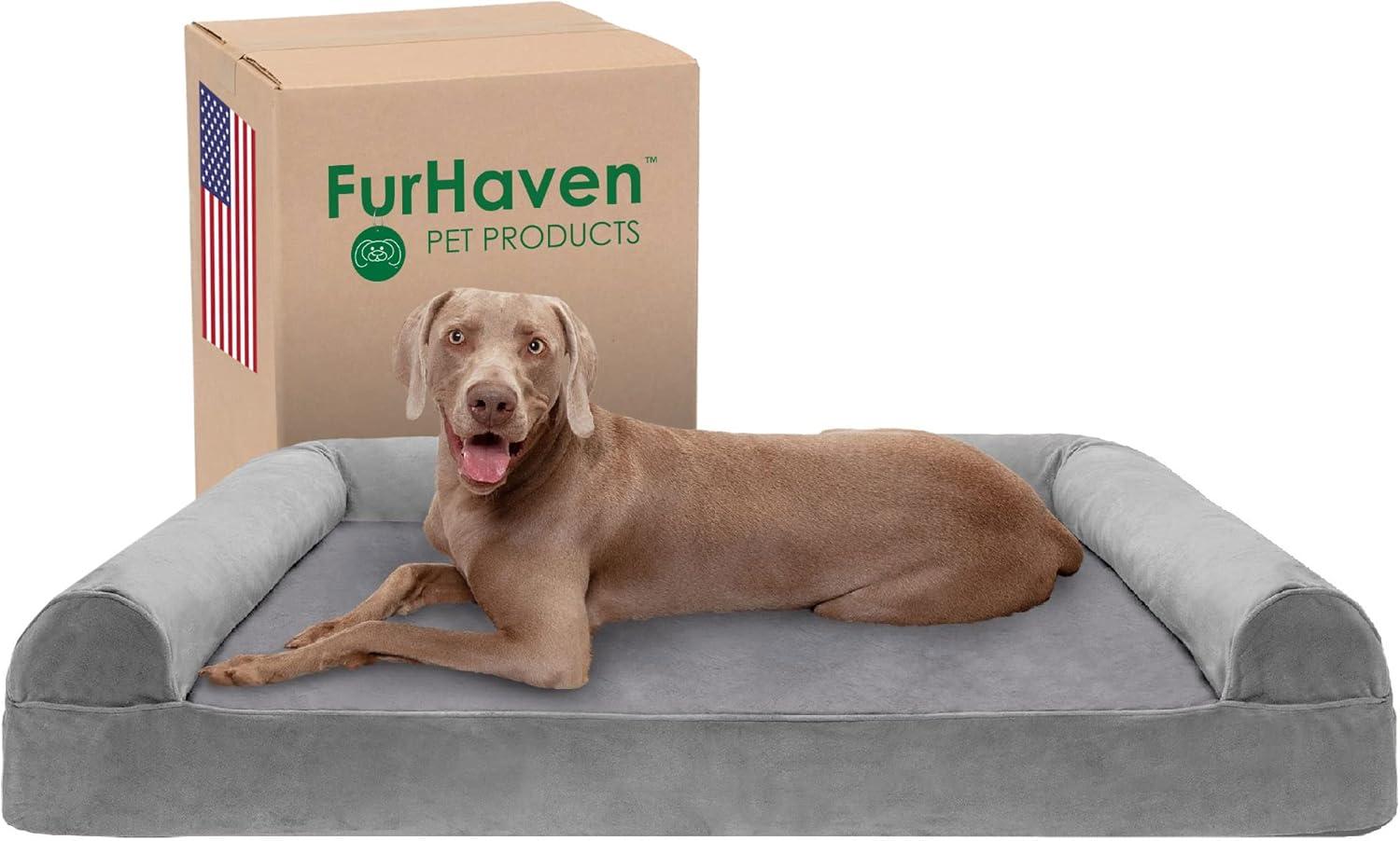 imageFurhaven Cooling Gel Dog Bed for Large Dogs w Removable Bolsters ampamp Washable Cover For Dogs Up to 95 lbs Plush ampamp Suede Sofa Deep Pool JumboXLSmoke Gray