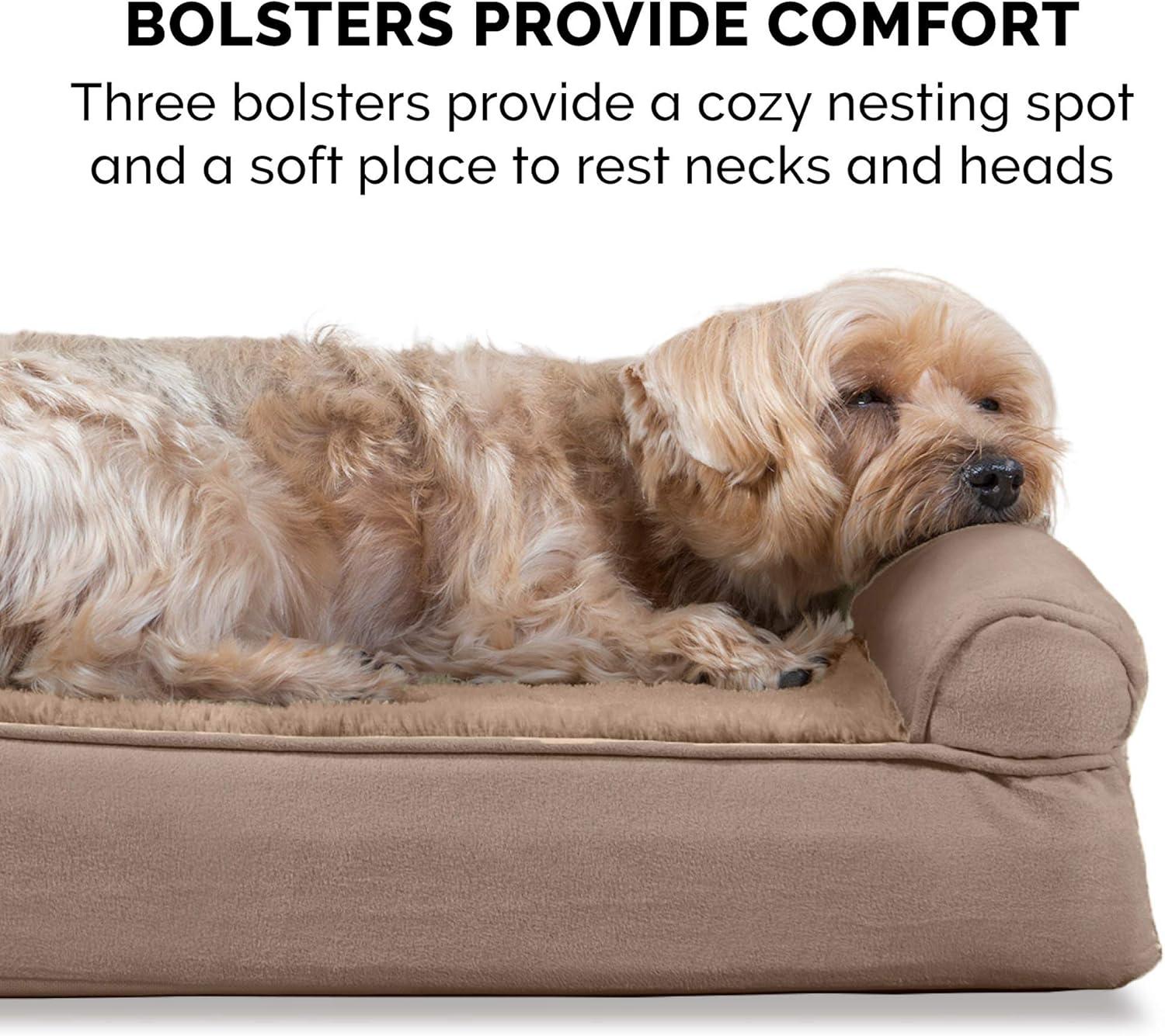 imageFurhaven Cooling Gel Dog Bed for Large Dogs w Removable Bolsters ampamp Washable Cover For Dogs Up to 95 lbs Plush ampamp Suede Sofa Deep Pool JumboXLAlmondine