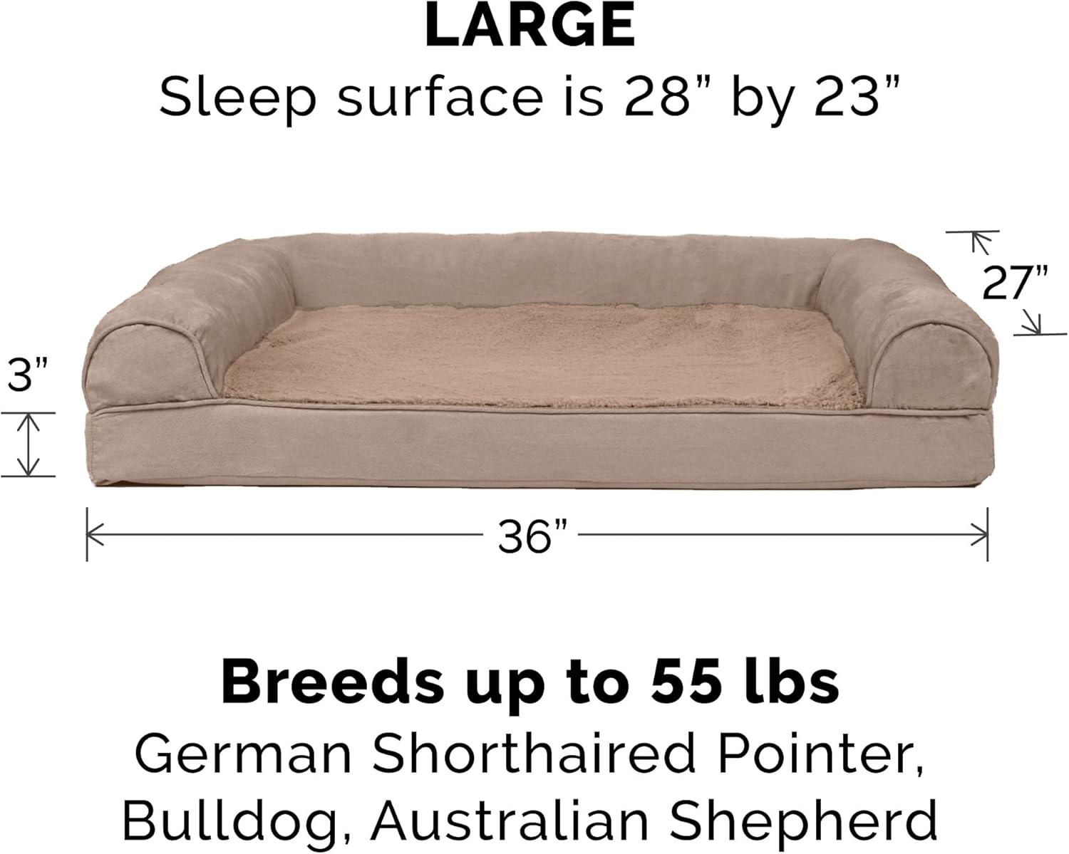 imageFurhaven Cooling Gel Dog Bed for Large Dogs w Removable Bolsters ampamp Washable Cover For Dogs Up to 95 lbs Plush ampamp Suede Sofa Deep Pool JumboXLAlmondine