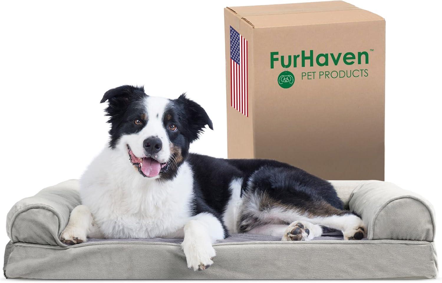 imageFurhaven Cooling Gel Dog Bed for Large Dogs w Removable Bolsters ampamp Washable Cover For Dogs Up to 95 lbs Plush ampamp Suede Sofa Deep Pool JumboXLSmoke Gray