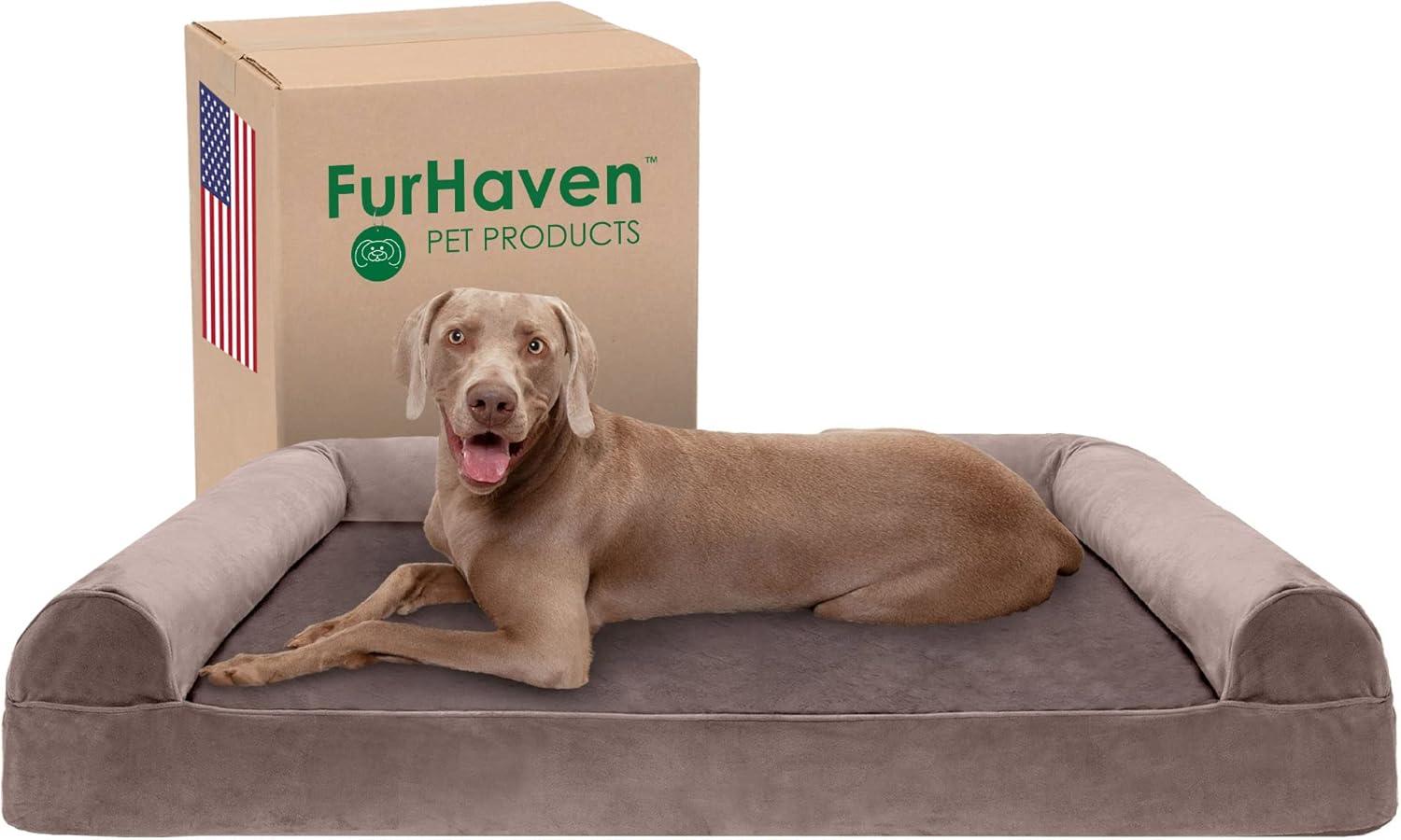 imageFurhaven Cooling Gel Dog Bed for Large Dogs w Removable Bolsters ampamp Washable Cover For Dogs Up to 95 lbs Plush ampamp Suede Sofa Deep Pool JumboXLDriftwood Brown