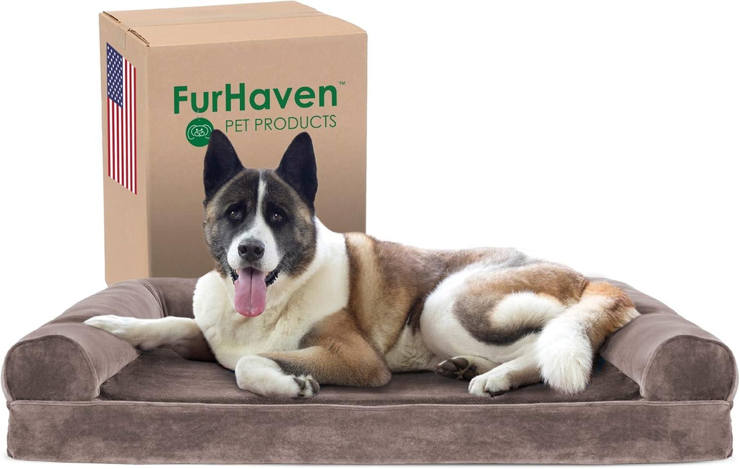 imageFurhaven Cooling Gel Dog Bed for Large Dogs w Removable Bolsters ampamp Washable Cover For Dogs Up to 95 lbs Plush ampamp Suede Sofa Deep Pool JumboXLDriftwood Brown