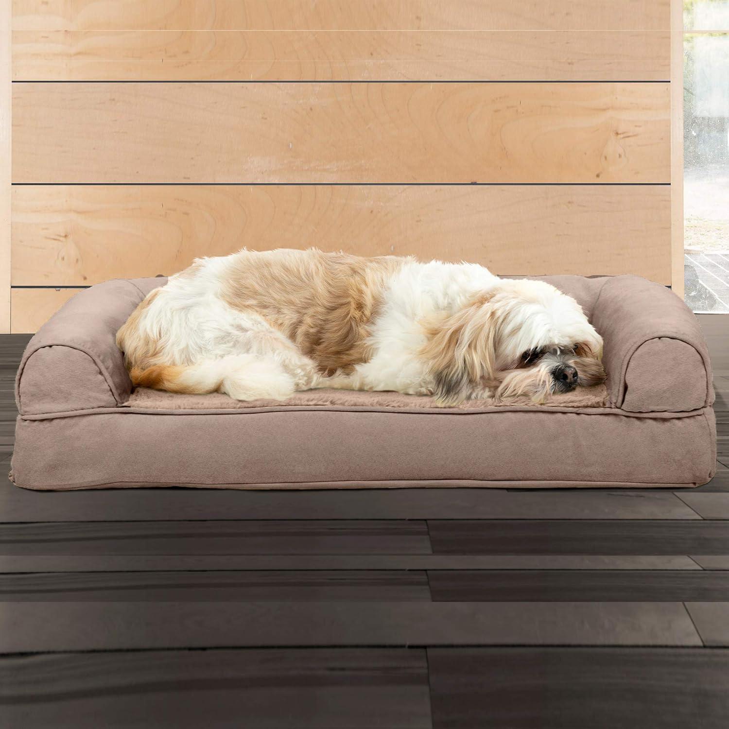 imageFurhaven Cooling Gel Dog Bed for Large Dogs w Removable Bolsters ampamp Washable Cover For Dogs Up to 95 lbs Plush ampamp Suede Sofa Deep Pool JumboXLAlmondine