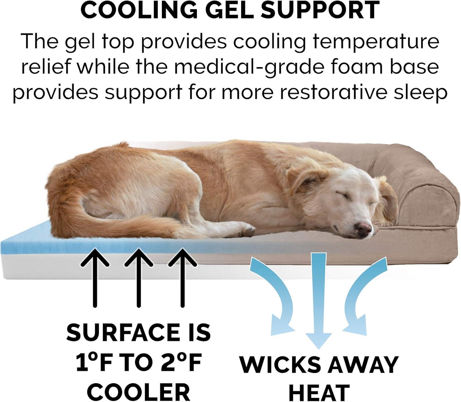 imageFurhaven Cooling Gel Dog Bed for Large Dogs w Removable Bolsters ampamp Washable Cover For Dogs Up to 95 lbs Plush ampamp Suede Sofa Deep Pool JumboXLAlmondine