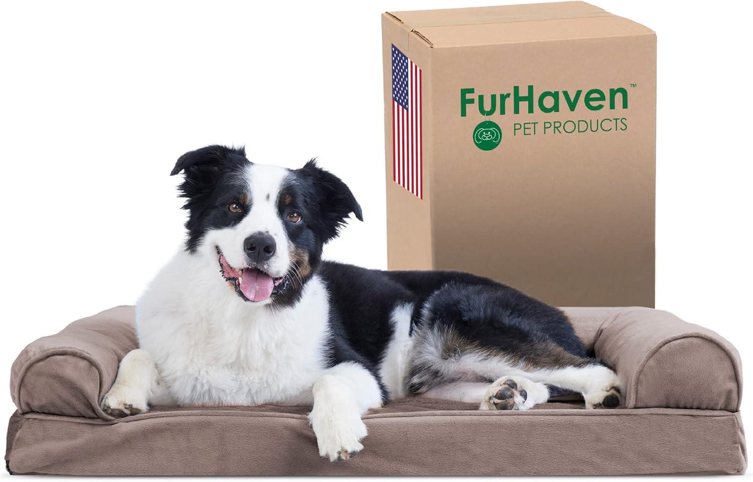 imageFurhaven Cooling Gel Dog Bed for Large Dogs w Removable Bolsters ampamp Washable Cover For Dogs Up to 95 lbs Plush ampamp Suede Sofa Deep Pool JumboXLDriftwood Brown