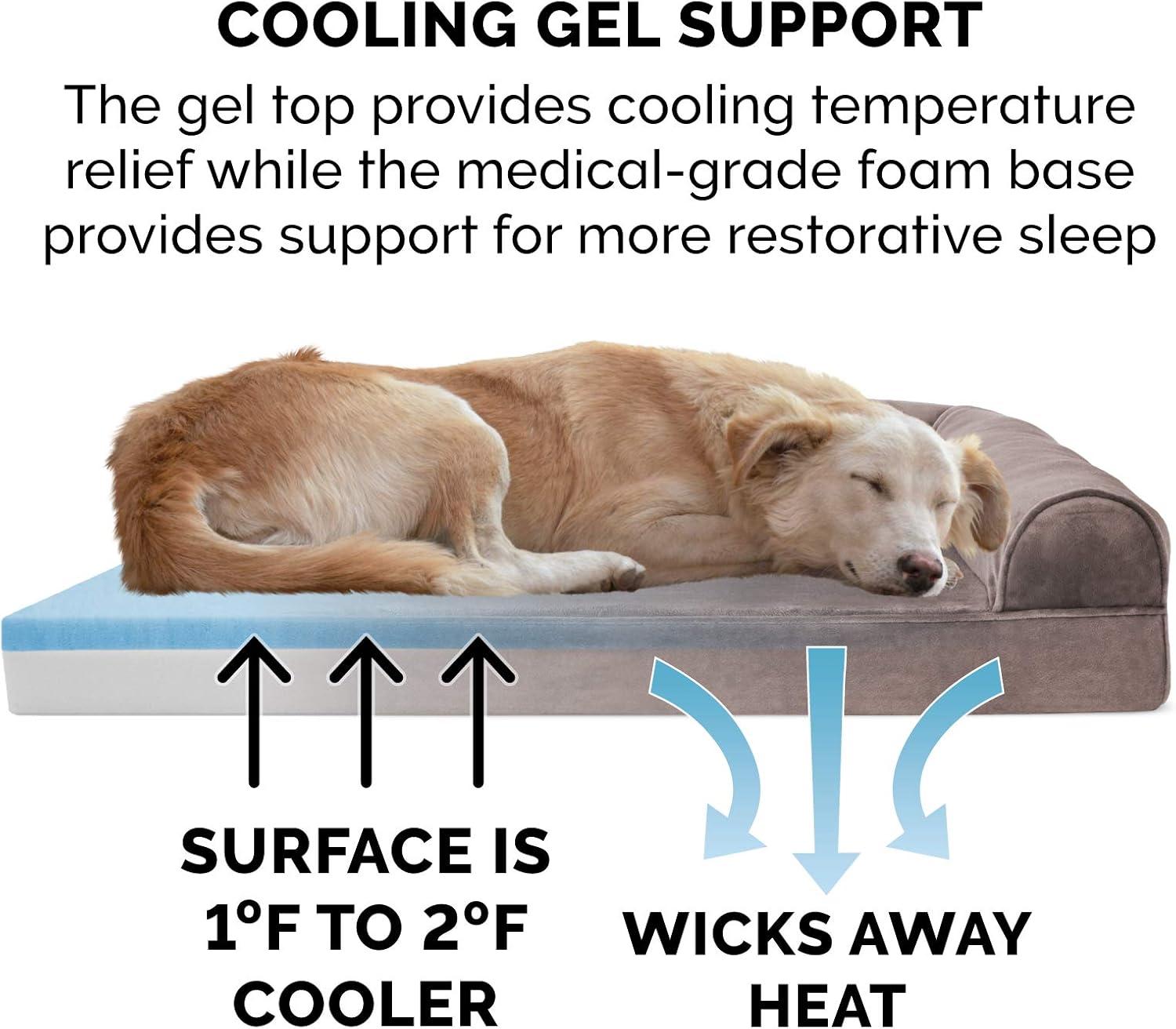 imageFurhaven Cooling Gel Dog Bed for Large Dogs w Removable Bolsters ampamp Washable Cover For Dogs Up to 95 lbs Plush ampamp Suede Sofa Deep Pool JumboXLDriftwood Brown