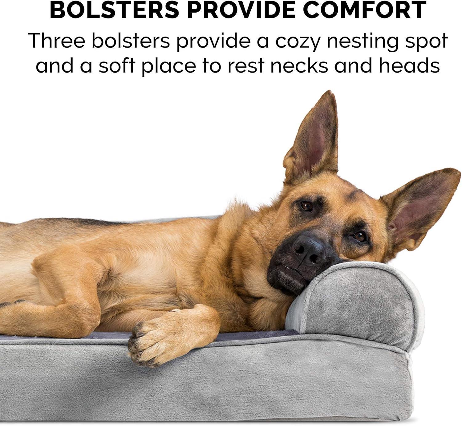 imageFurhaven Cooling Gel Dog Bed for Large Dogs w Removable Bolsters ampamp Washable Cover For Dogs Up to 95 lbs Plush ampamp Suede Sofa Deep Pool JumboXLSmoke Gray