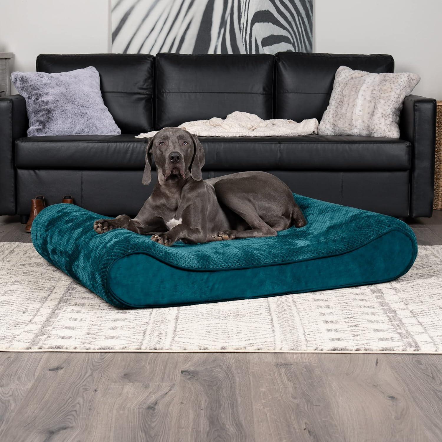 imageFurhaven Cooling Gel Dog Bed for Large Dogs w Removable Washable Cover For Dogs Up to 75 lbs Ultra Plush Faux Fur ampamp Suede Luxe Lounger Contour Mattress Chocolate JumboXLSpruce Blue