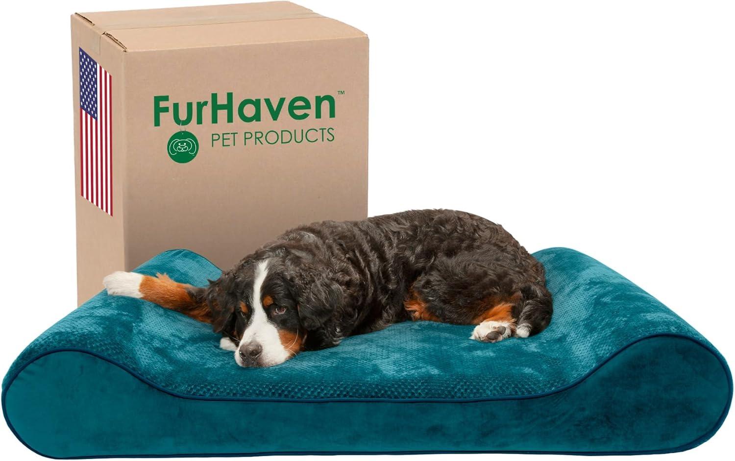 imageFurhaven Cooling Gel Dog Bed for Large Dogs w Removable Washable Cover For Dogs Up to 75 lbs Ultra Plush Faux Fur ampamp Suede Luxe Lounger Contour Mattress Chocolate JumboXLSpruce Blue Minky Plush Velvet Luxe