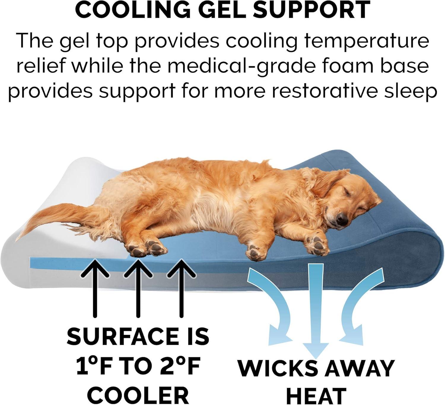 imageFurhaven Cooling Gel Dog Bed for Large Dogs w Removable Washable Cover For Dogs Up to 75 lbs Ultra Plush Faux Fur ampamp Suede Luxe Lounger Contour Mattress Chocolate JumboXLStellar Blue Microvelvet Luxe