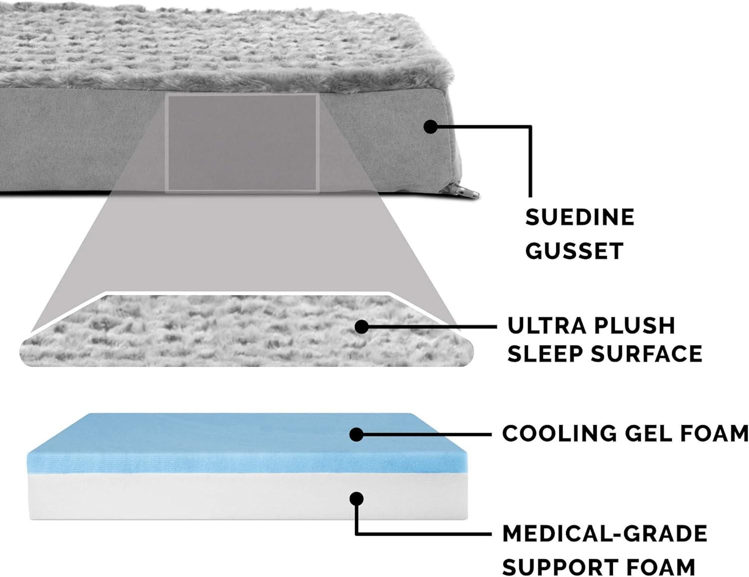 imageFurhaven Cooling Gel Dog Bed for Large Dogs w Removable Washable Cover For Dogs Up to 95 lbs Ultra Plush Faux Fur ampamp Suede Mattress Gray JumboXXLUltra Plush Curly Faux Fur Gray