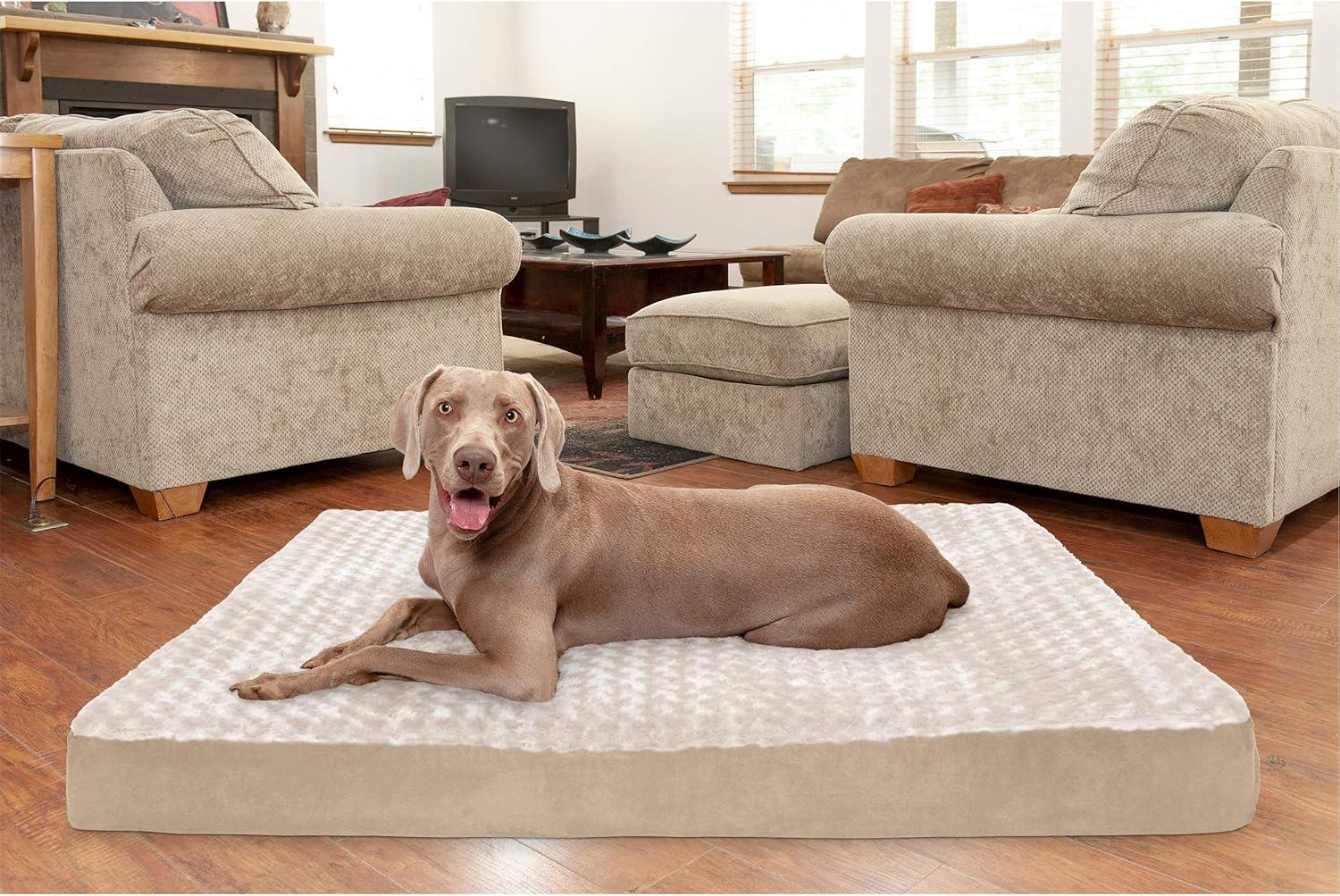 imageFurhaven Cooling Gel Dog Bed for Large Dogs w Removable Washable Cover For Dogs Up to 95 lbs Ultra Plush Faux Fur ampamp Suede Mattress Gray JumboXXLUltra Plush Curly Faux Fur Cream