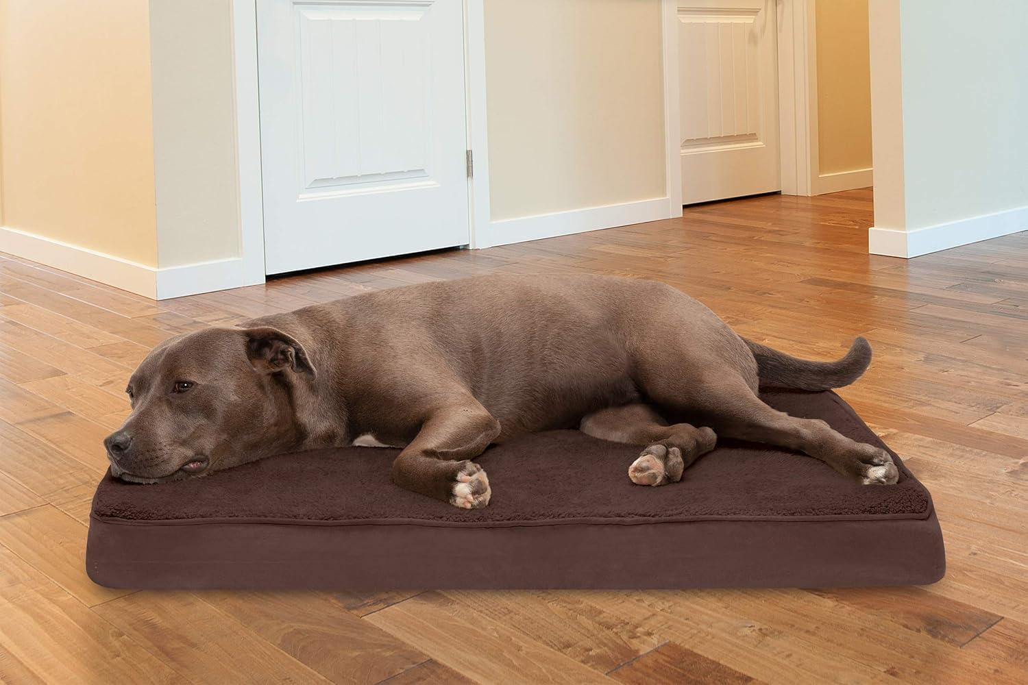 imageFurhaven Cooling Gel Dog Bed for Large Dogs w Removable Washable Cover For Dogs Up to 95 lbs Ultra Plush Faux Fur ampamp Suede Mattress Gray JumboXXLTerry Suede Espresso