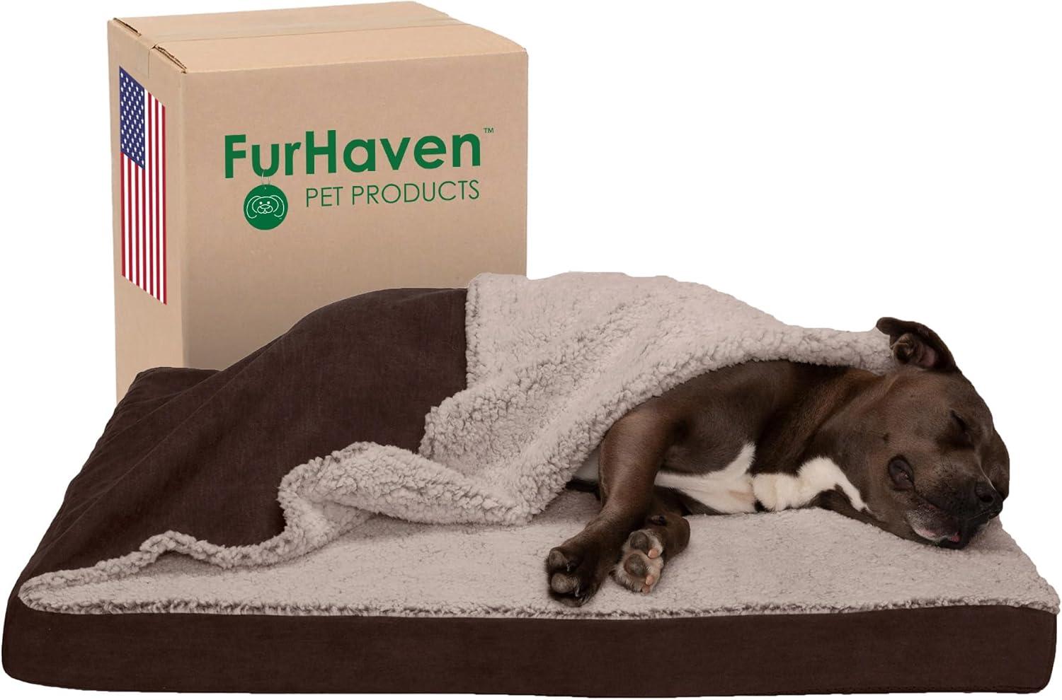 imageFurhaven Cooling Gel Dog Bed for Large Dogs w Removable Washable Cover For Dogs Up to 95 lbs Ultra Plush Faux Fur ampamp Suede Mattress Gray JumboXXLBlanket Top Berber Suede Espresso
