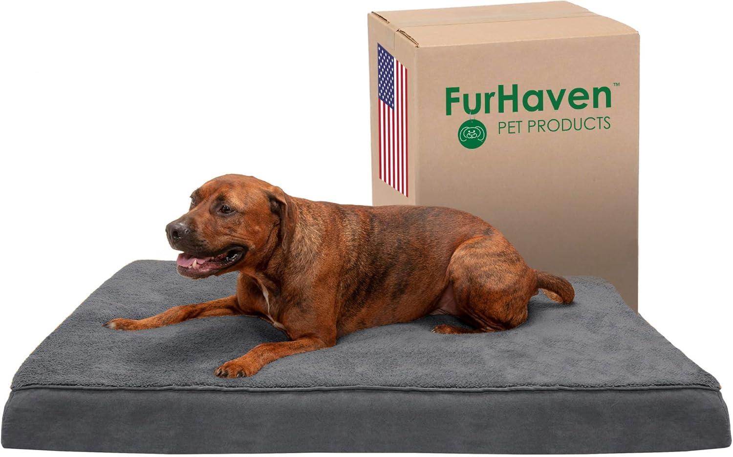 imageFurhaven Cooling Gel Dog Bed for Large Dogs w Removable Washable Cover For Dogs Up to 95 lbs Ultra Plush Faux Fur ampamp Suede Mattress Gray JumboXXLTerry Suede Gray