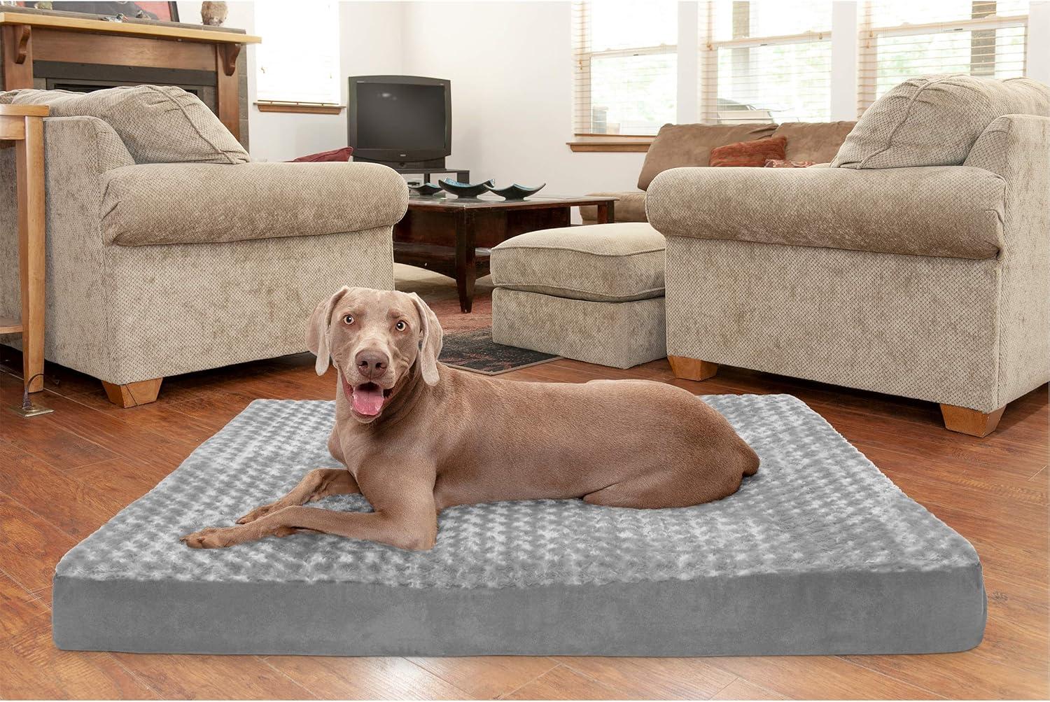 imageFurhaven Cooling Gel Dog Bed for Large Dogs w Removable Washable Cover For Dogs Up to 95 lbs Ultra Plush Faux Fur ampamp Suede Mattress Gray JumboXXLUltra Plush Curly Faux Fur Gray