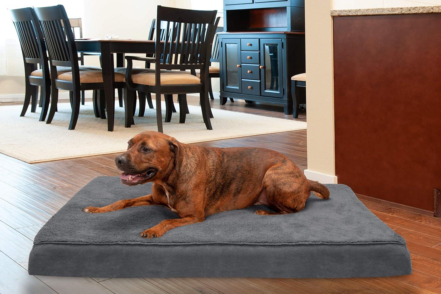 imageFurhaven Cooling Gel Dog Bed for Large Dogs w Removable Washable Cover For Dogs Up to 95 lbs Ultra Plush Faux Fur ampamp Suede Mattress Gray JumboXXLTerry Suede Gray
