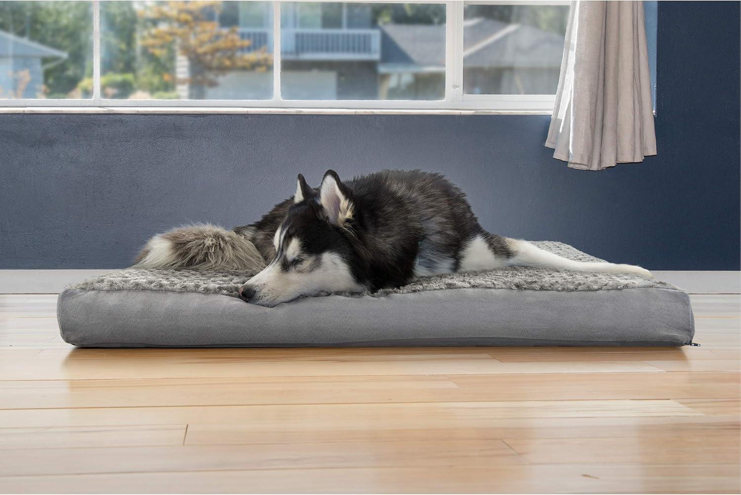 imageFurhaven Cooling Gel Dog Bed for Large Dogs w Removable Washable Cover For Dogs Up to 95 lbs Ultra Plush Faux Fur ampamp Suede Mattress Gray JumboXXLUltra Plush Curly Faux Fur Gray