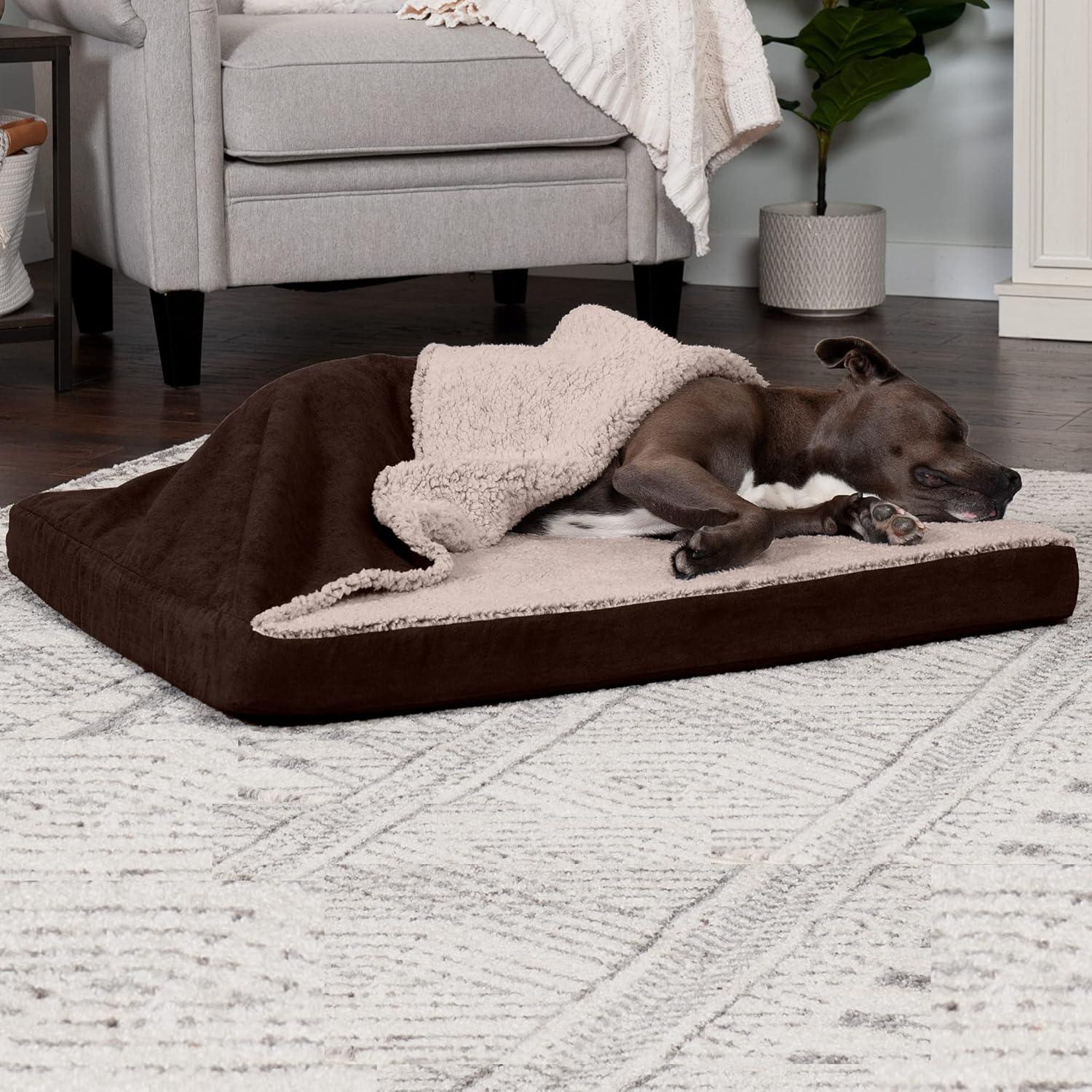 imageFurhaven Cooling Gel Dog Bed for Large Dogs w Removable Washable Cover For Dogs Up to 95 lbs Ultra Plush Faux Fur ampamp Suede Mattress Gray JumboXXLBlanket Top Berber Suede Espresso