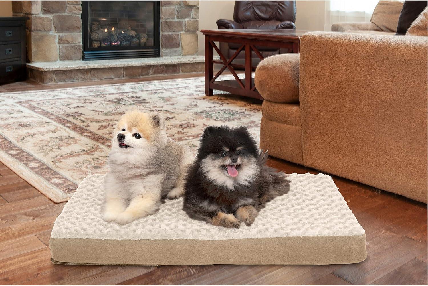 imageFurhaven Cooling Gel Dog Bed for Large Dogs w Removable Washable Cover For Dogs Up to 95 lbs Ultra Plush Faux Fur ampamp Suede Mattress Gray JumboXXLUltra Plush Curly Faux Fur Cream
